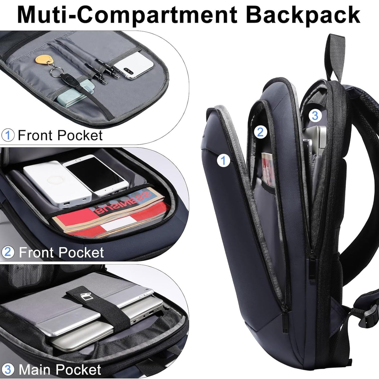 Slim Laptop Backpack for Men,Waterproof Expandable High Tech Business Work Backpack for Men and Women,15.6 Inch Lightweight Anti-theft Travel Backpack College Casual Daypack Computer Bag - Blue