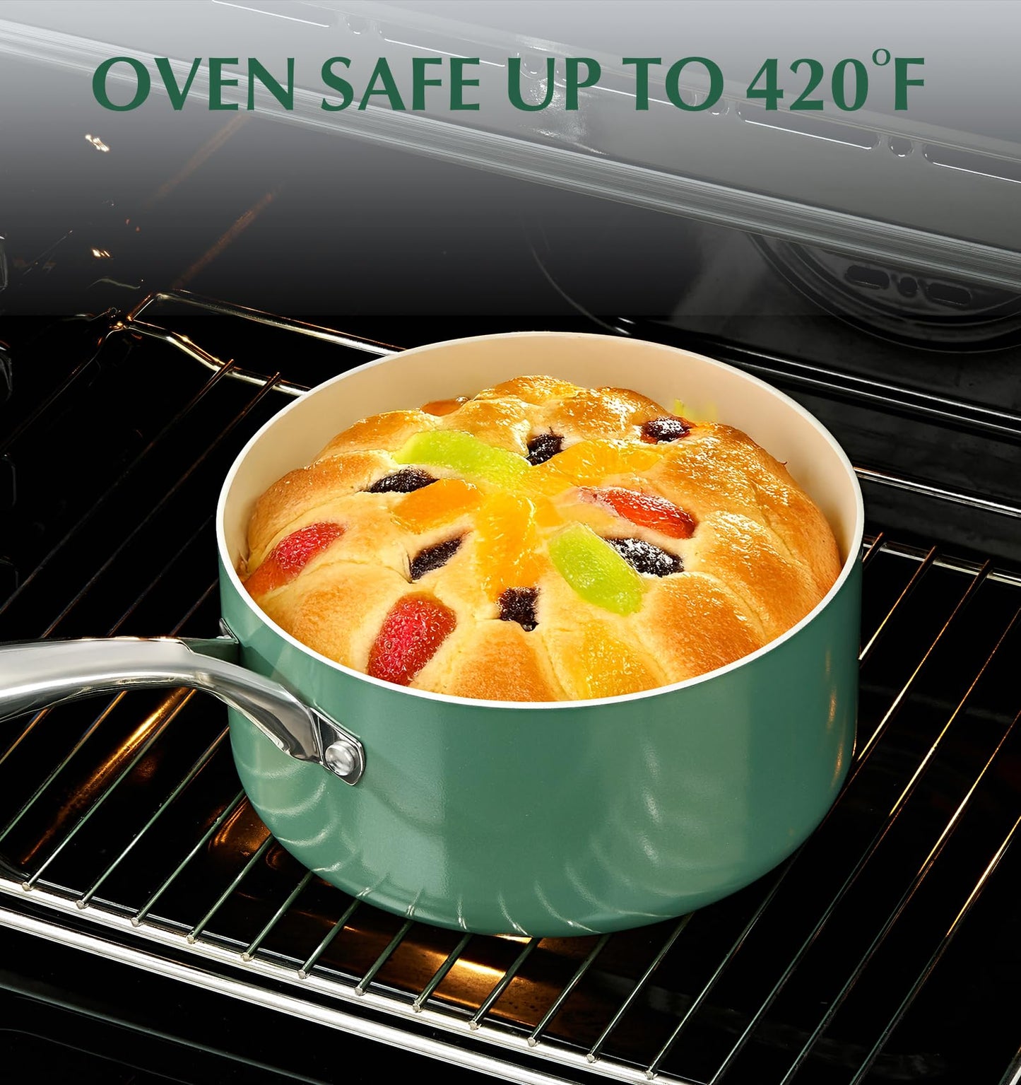 KOCH SYSTEME CS 1+2+3 Quart Nonstick Saucepan with Lid, Pot Set with Ceramic Coating, Sauce Pot, Kitchen Cooking Pot, Induction Compatible, Oven & Dishwasher Safe, Non Toxic, Green