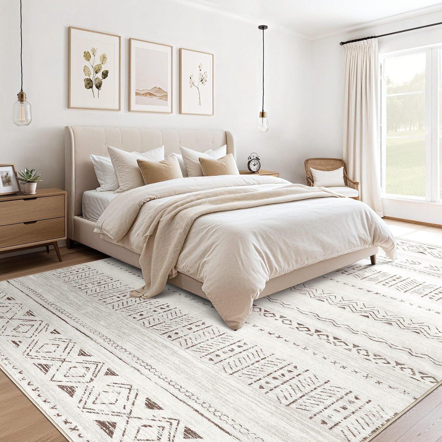 Area Rugs for Living Room Washable Living Room Rug Soft Neutral Indoor Floor Carpet Non-Slip Stain Resistant Modern Boho Rugs for Bedroom Dining Room Kids Room Nursery Office Home Brown