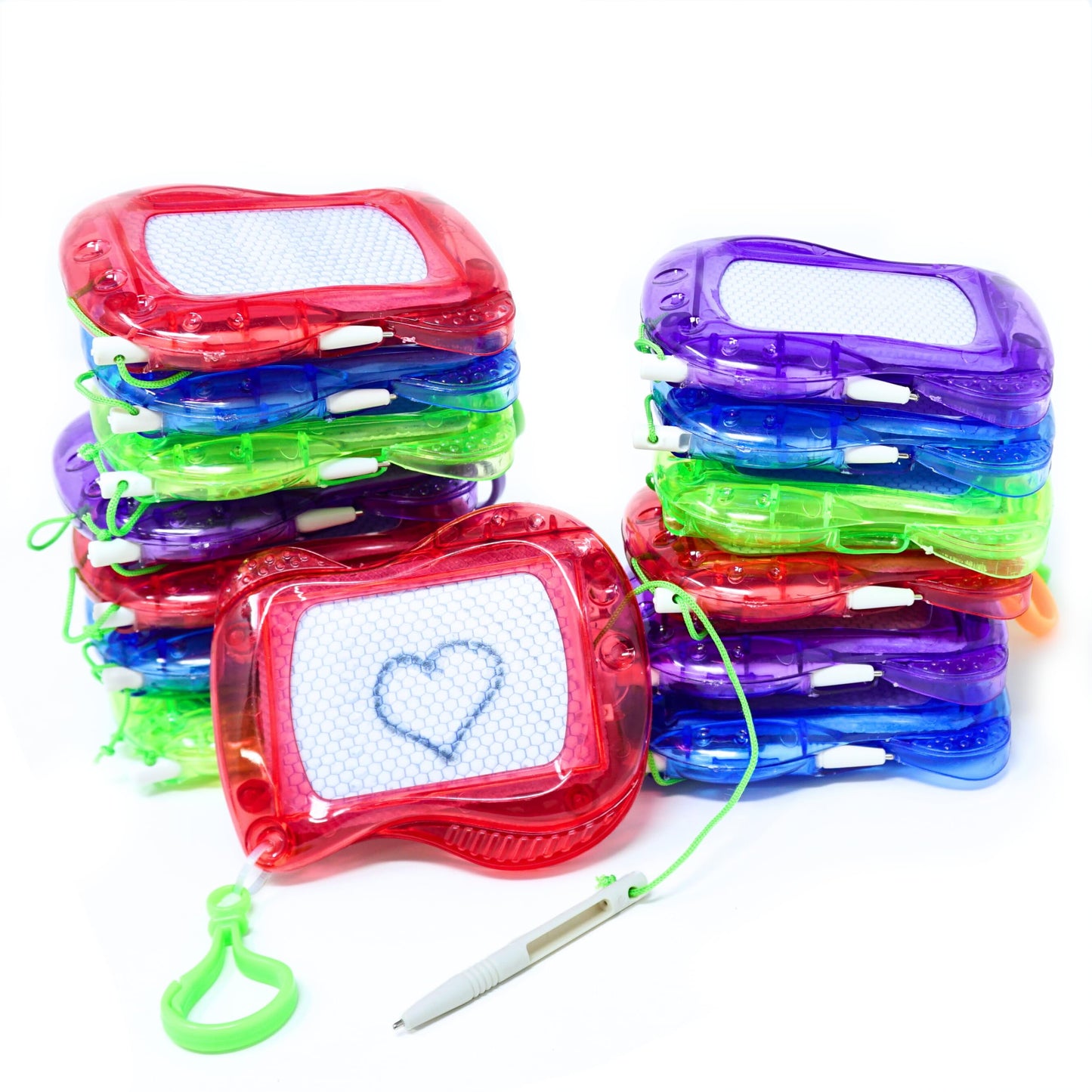 4E's Novelty Mini Drawing Board for Kids (Pack of 24) Bulk Backpack Keychain Clip Drawing Boards, Erasable Doodle Sketch and Writing Pad Stocking Stuffers for Boys & Girls