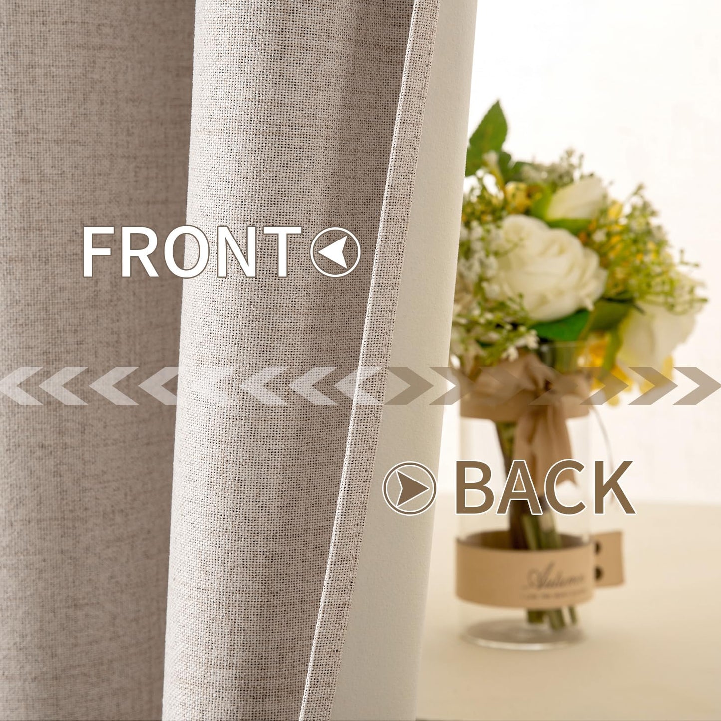 MIULEE 100% Blackout Linen Curtains for Bedroom Thermal Insulated Grommet Room Darkening Curtains & Drapes for Living Room Nursery, Beige, 52W x 84L inch (2 Panels)