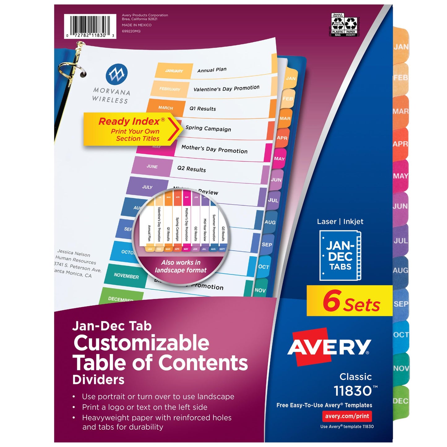 Avery Ready Index Table of Content Monthly Dividers for Laser/Inkjet Printers, Jan-Dec, 12-Tab, Multi-Colour, 6 Set, (11830)