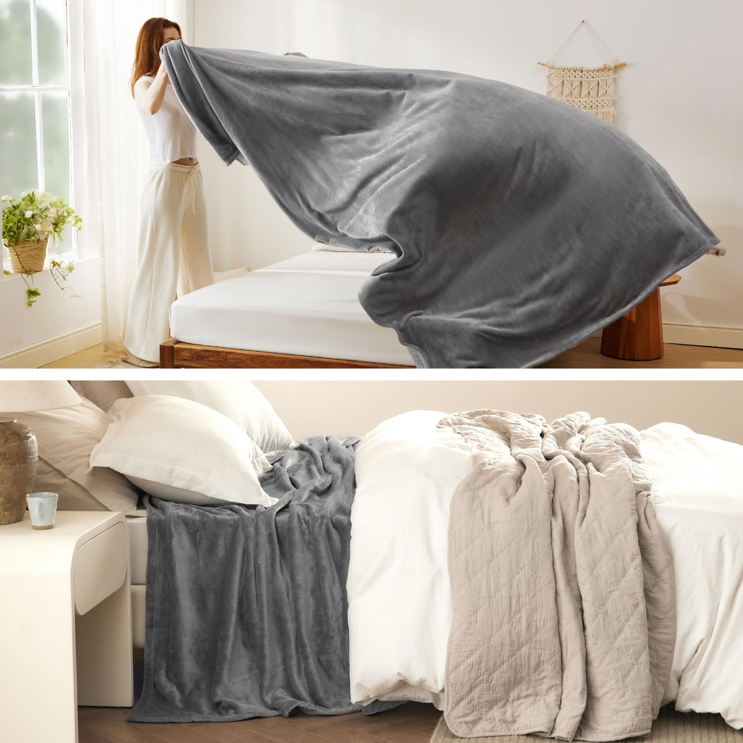 Bedsure King Size Blanket for Bed - Fleece Cozy Soft Blankets for Women, Lightweight Fuzzy Flannel Throw for All Seasons, Grey, 108x90 inches