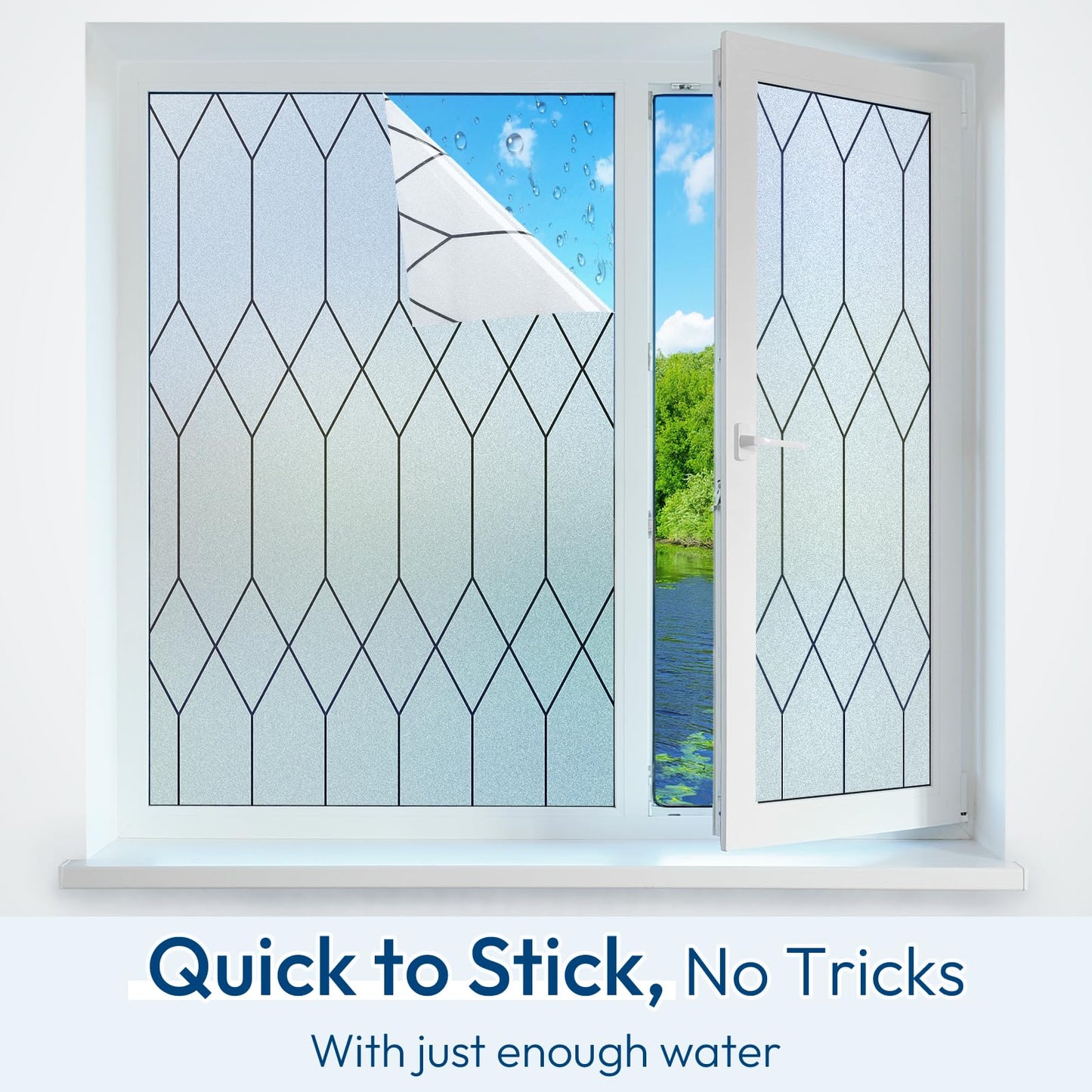 rabbitgoo Window Films for Privacy, Static Cling Frosted Glass Stickers, Non-Adhesive Removable Decorative Window Coverings, Anti-UV Heat Control for Bathroom Home Office Glass Door, 60x200cm