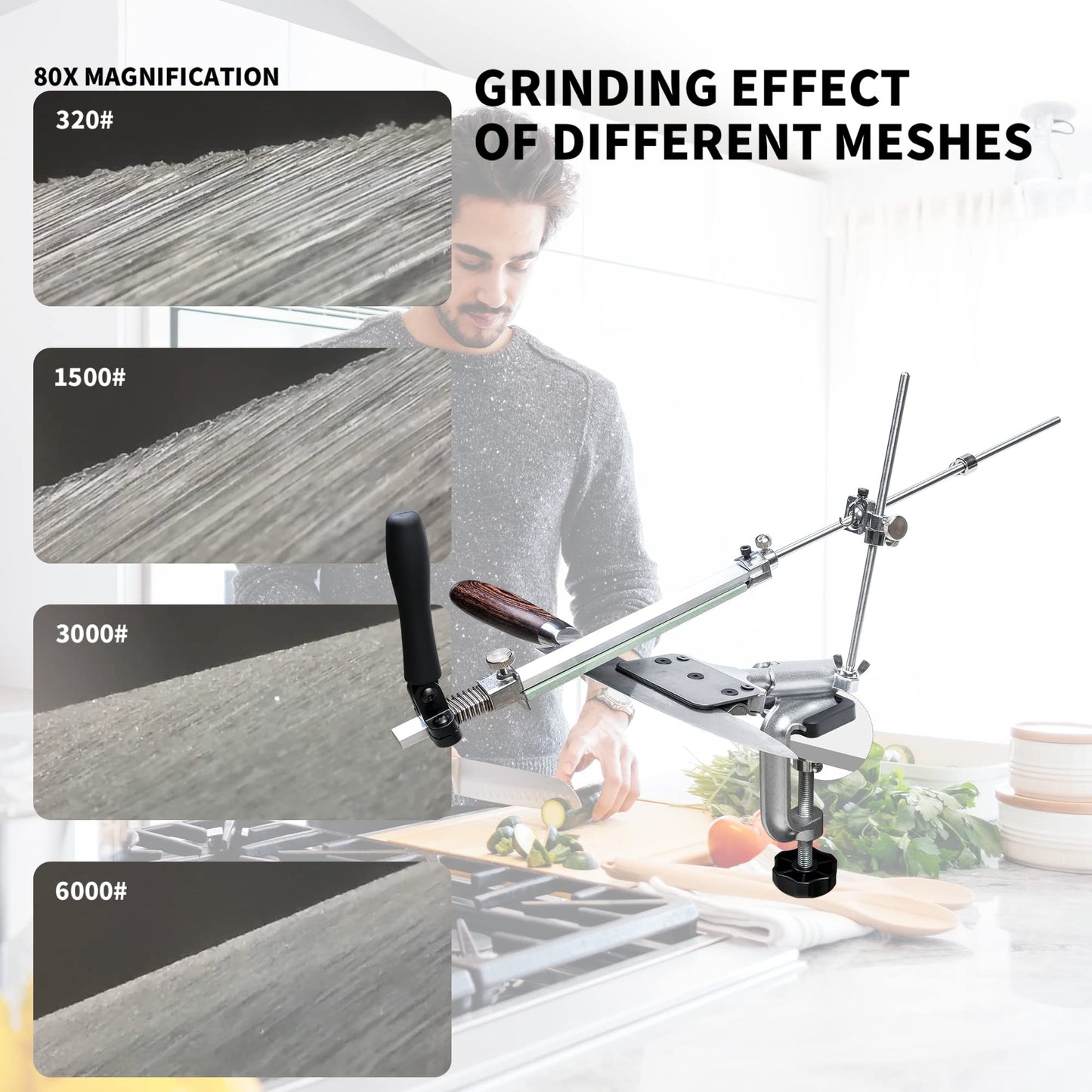 CWOVRS Knife Sharpening System, RX-008 Professional Knife Sharpener, 360 Flip Knife Sharpening Kit, Rotation Fixed-Angle, Kitchen Chef Knife Sharpener Kit with 12 Whetstones+ Polish Kit