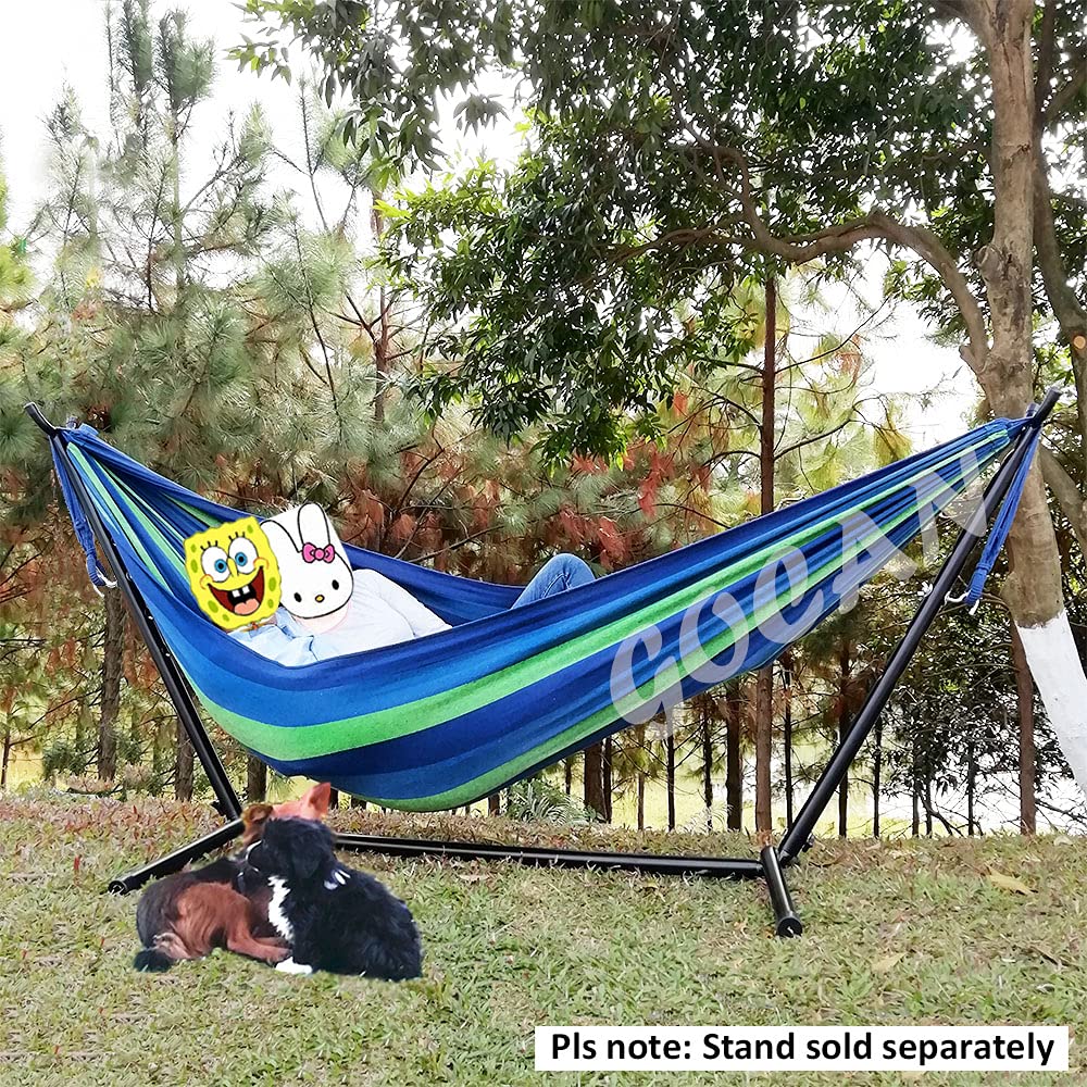GOCAN Brazilian Double Hammock 2 Person Extra Large Canvas Cotton Hammock for Patio Porch Garden Backyard Lounging Outdoor and Indoor(Blue/Green) XXXL