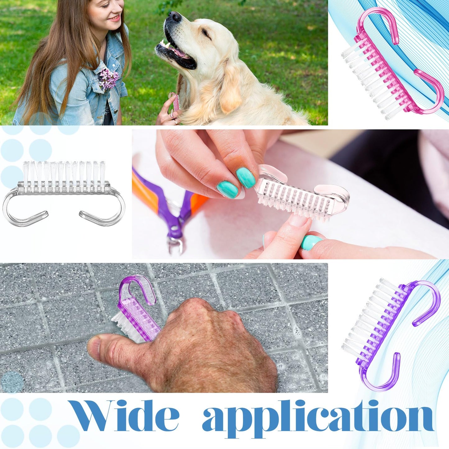 Bokon 400 Pcs Handle Grip Nail Brush Bulk Nail Scrub Brush Nail Brush for Toes and Nails Cleaner, Pedicure Scrubbing tool kit for Men and Women(Colorful)