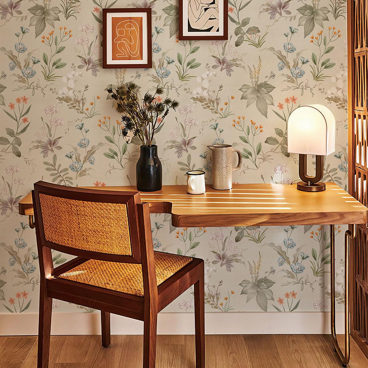 GaliGali Floral Peel and Stick Wallpaper, Farm Floral Wallpaper, Wildwood Flower Self-Adhesive Wallpaper, Beige Floral Removable Contact Paper for Home Bedroom Kitchen Decor, 17.3"x393", CA.A00090C-10