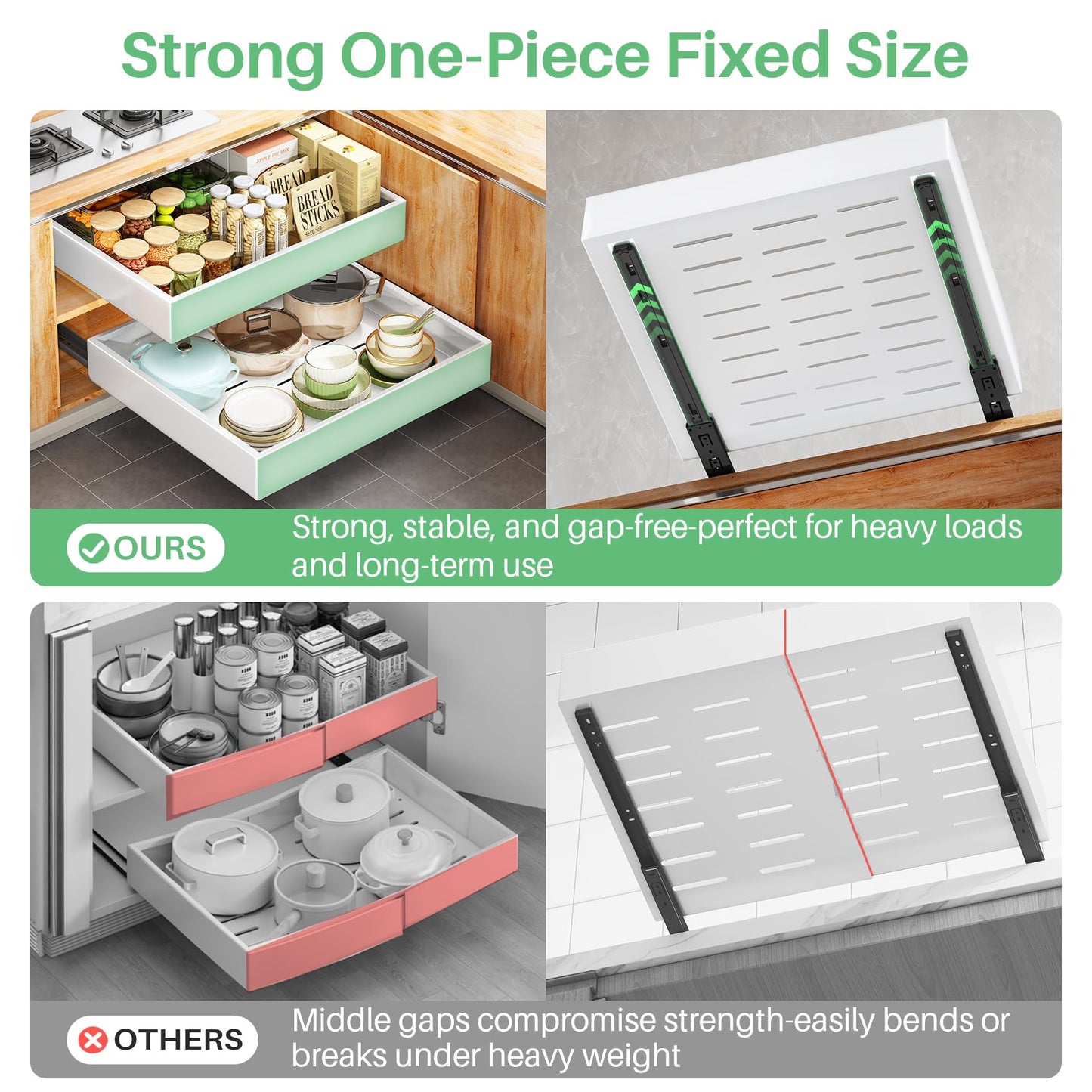 Pull out Cabinet Organizer, 21"Deep, 16.9"Wide Full-Extension Heavy Duty Slide out Drawers with Nano Adhesive, Roll Out Shelf Sliding Cabinet Storage for Kitchen, Bathroom, Pantry, Under Sink(White)