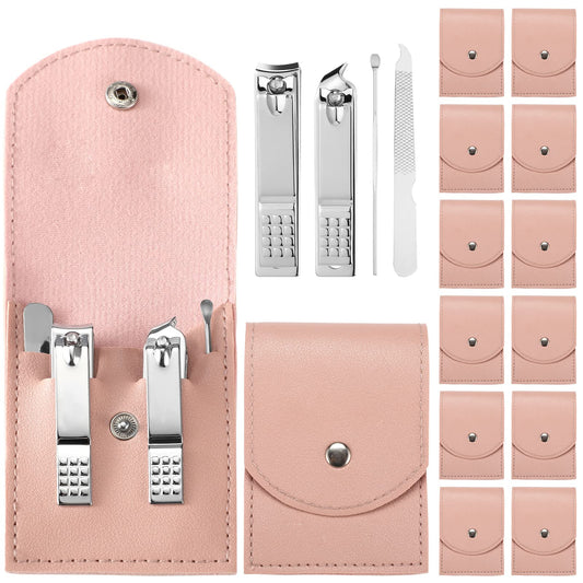 12 Sets Manicure Set Nail Clippers Pedicure Kit Stainless Steel Professional Pedicure Set Grooming Kits Nail Care Tools with Luxurious Travel Case for Nail Care (Pink, 4 In 1)