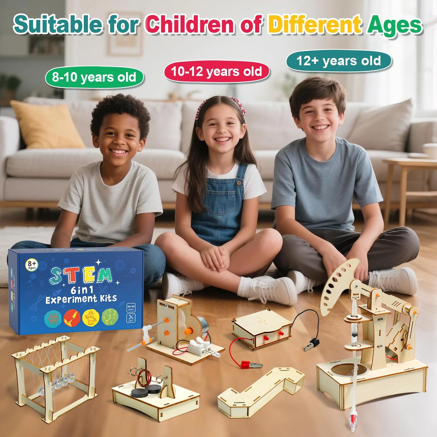 6 in 1 STEM Science Kits for Kids, Wood Building Crafts Kits, Science Projects for Kids 8-12, STEM Toys for Boys Girls Age 8-12 8 10 12 13 14 Gift Idea.