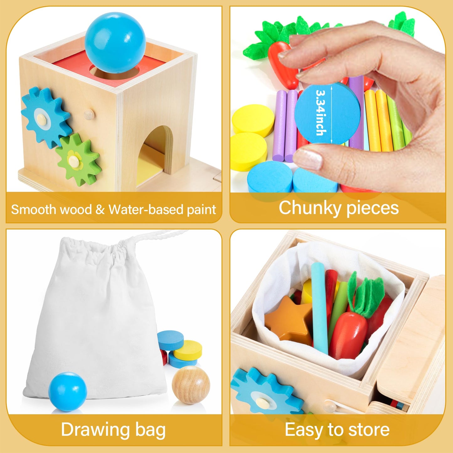 Kizfarm Educational Montessori Toys for 1 2 Year Old, Include Object Permanence Box, Magnetic Worm Game, Carrot Harvest Toy, Coin Drop Toy, Developmental Montessori Toys for Babies