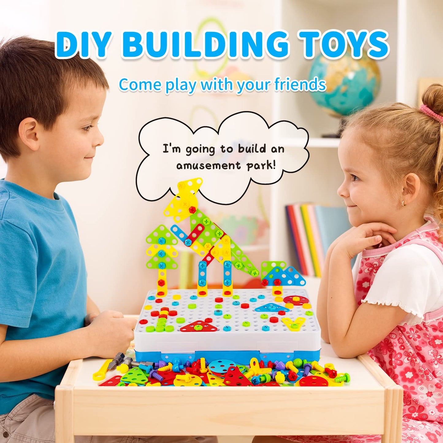 224 Piece STEM Building Set for Kids, Mosaic Drill Set Creative Puzzle Toy for Boys and Girls 4 5 6 7 8 Years Old, Design Drill Game Puzzle Block for Preschool Children Gift