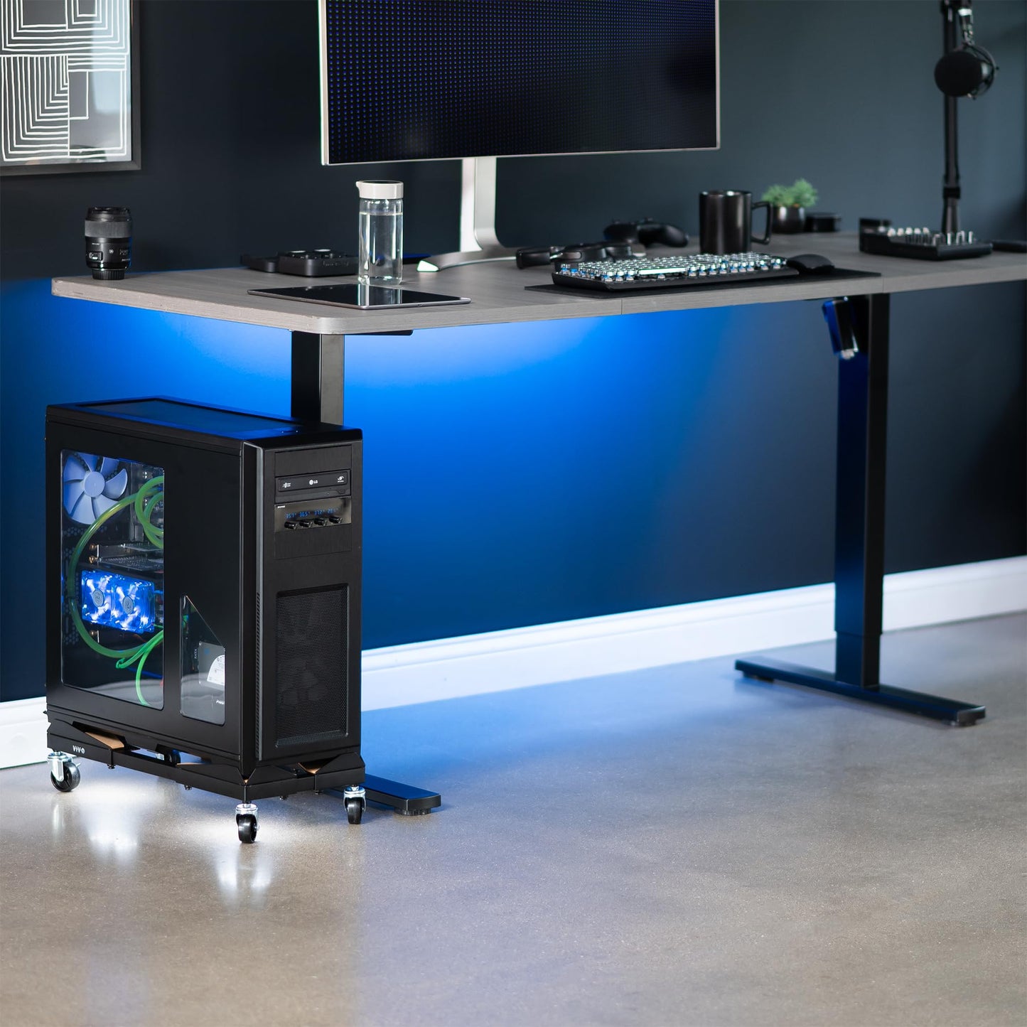VIVO Premium Large Steel PC Cart, Rolling CPU Trolley, Adjustable Mobile Computer Stand Holder with Locking Wheels, Fits Most Gaming PCs up to 25 x 12 inches, Under Desk, Black, CART-PC03D