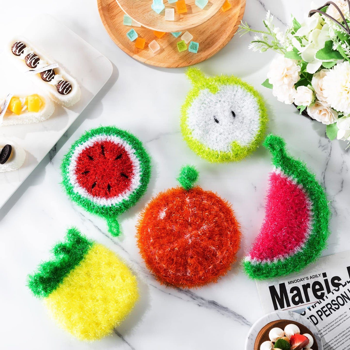Kenning 16 Pcs Fruit Dish Scrubber Non Scratch Dish Washing Scrubbers Reusable Kitchen Household Cleaning Tools for Dishwashing Washing Dishes Cookware Tubs Sinks