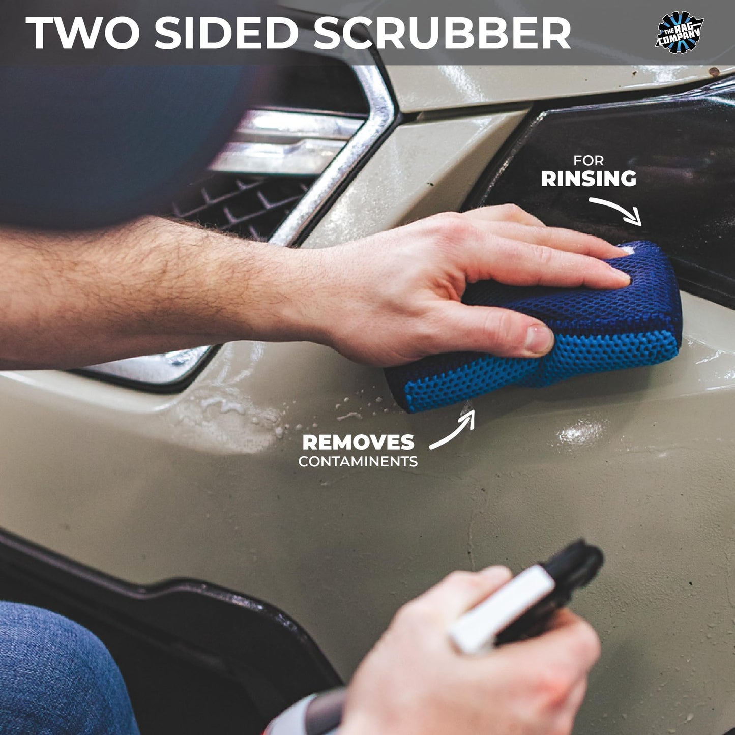 The Rag Company - Ultra Clay Scrubber - Fast and Effective Removal of Paint Contaminants, Light Overspray, and More; Dual Sided Design for Scrubbing and Clay Work; Deep Clean Glass (2-Pack)