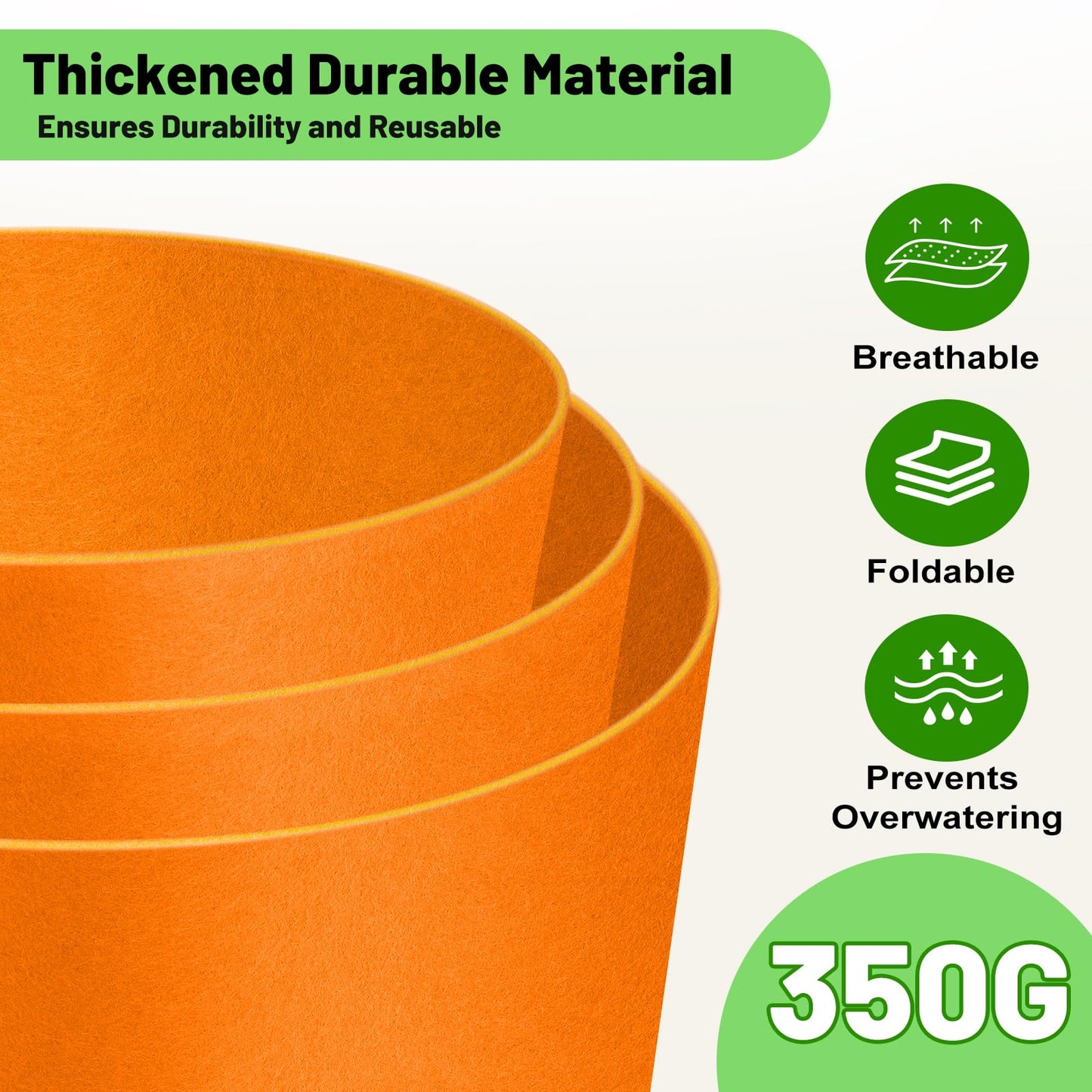 15 Gallon Fabric Grow Bags 5-Pack, 350G Heavy Duty Nonwoven Fabric Pots with Handles, Breathable Grow Planter for Vegetables Flowers Indoor Outdoor Gardening