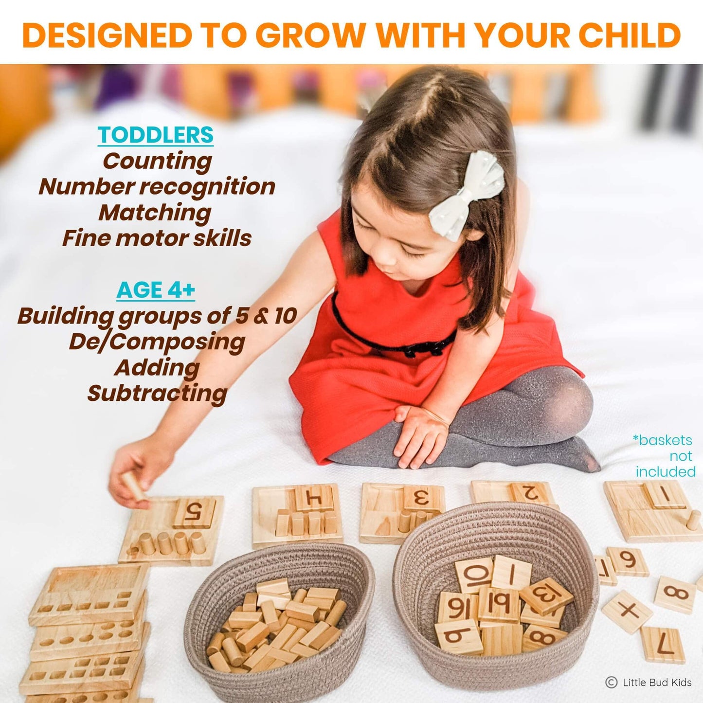 LITTLE BUD KIDS Counting Pegs Ten Frame Math Game - Number Peg Boards with Addition & Subtraction Flash Cards, A Number Learning Resources Toddler Math Puzzle & Kindergarten Montessori Toy