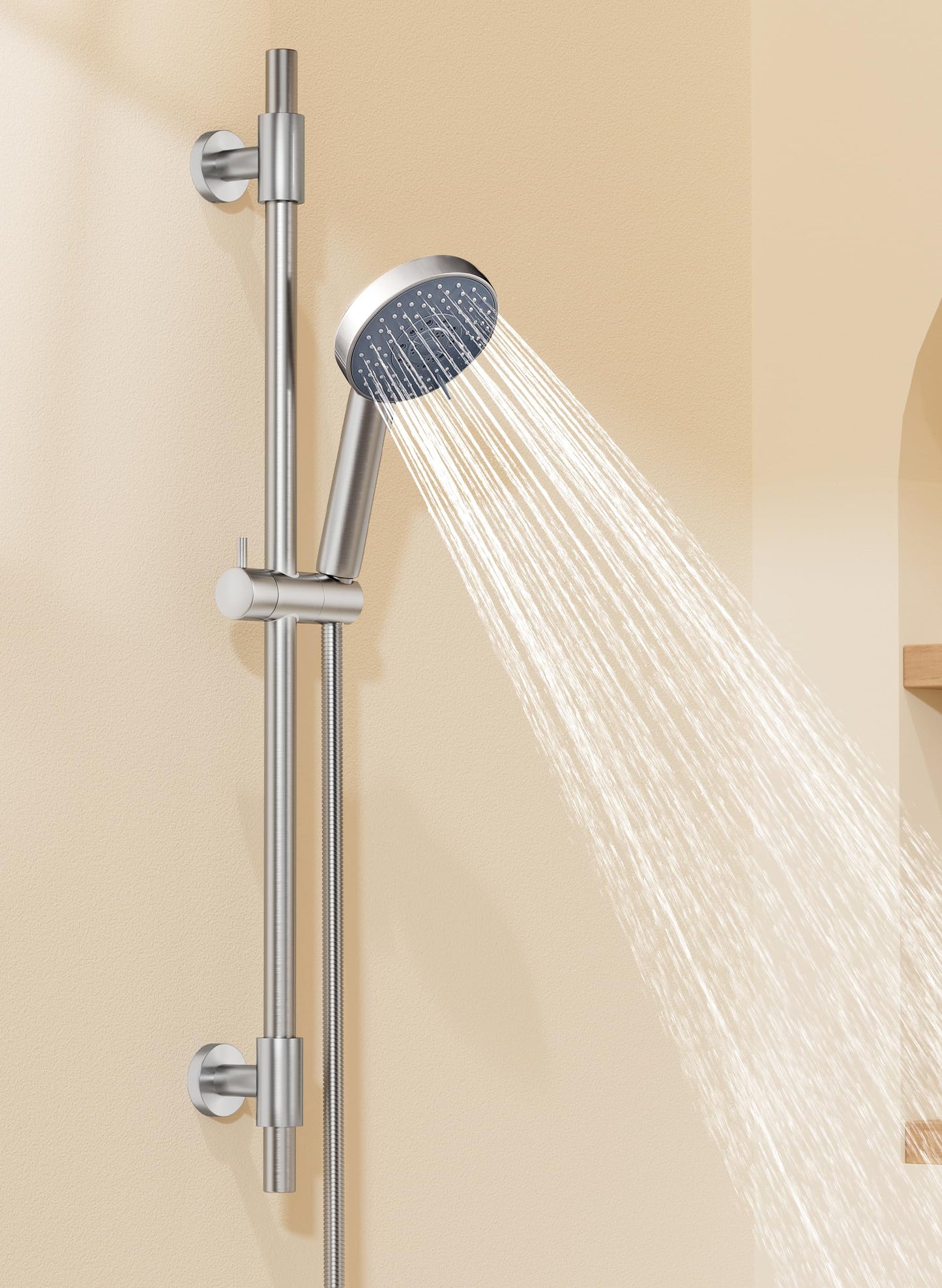 KES 18/8 Stainless Steel Shower Slide Bar 30-Inch with Adjustable Handheld Shower Head and 59-Inch Hose, 5-Function Hand Shower with Wall Mount Shower Slide Bar Set, Brushed Finish F209S78-BS+P501B-BN
