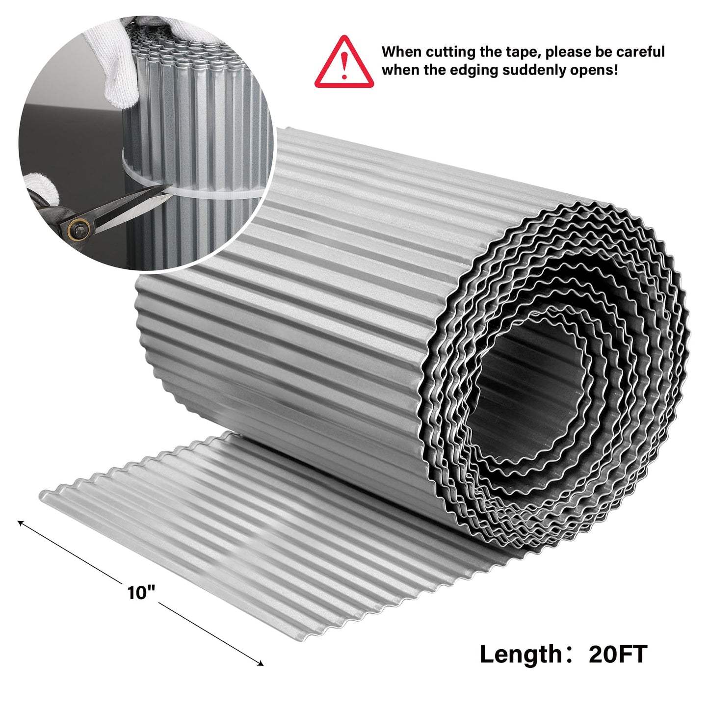 KOL 20FT Corrugated Galvanized Steel 10" Height Garden Edging - Bendable Sturdy Landscape Lawn Edging - Flexible Metal Long Strips of Garden Border for Raised Flower Bed Tree Surrounds Yard Pathway