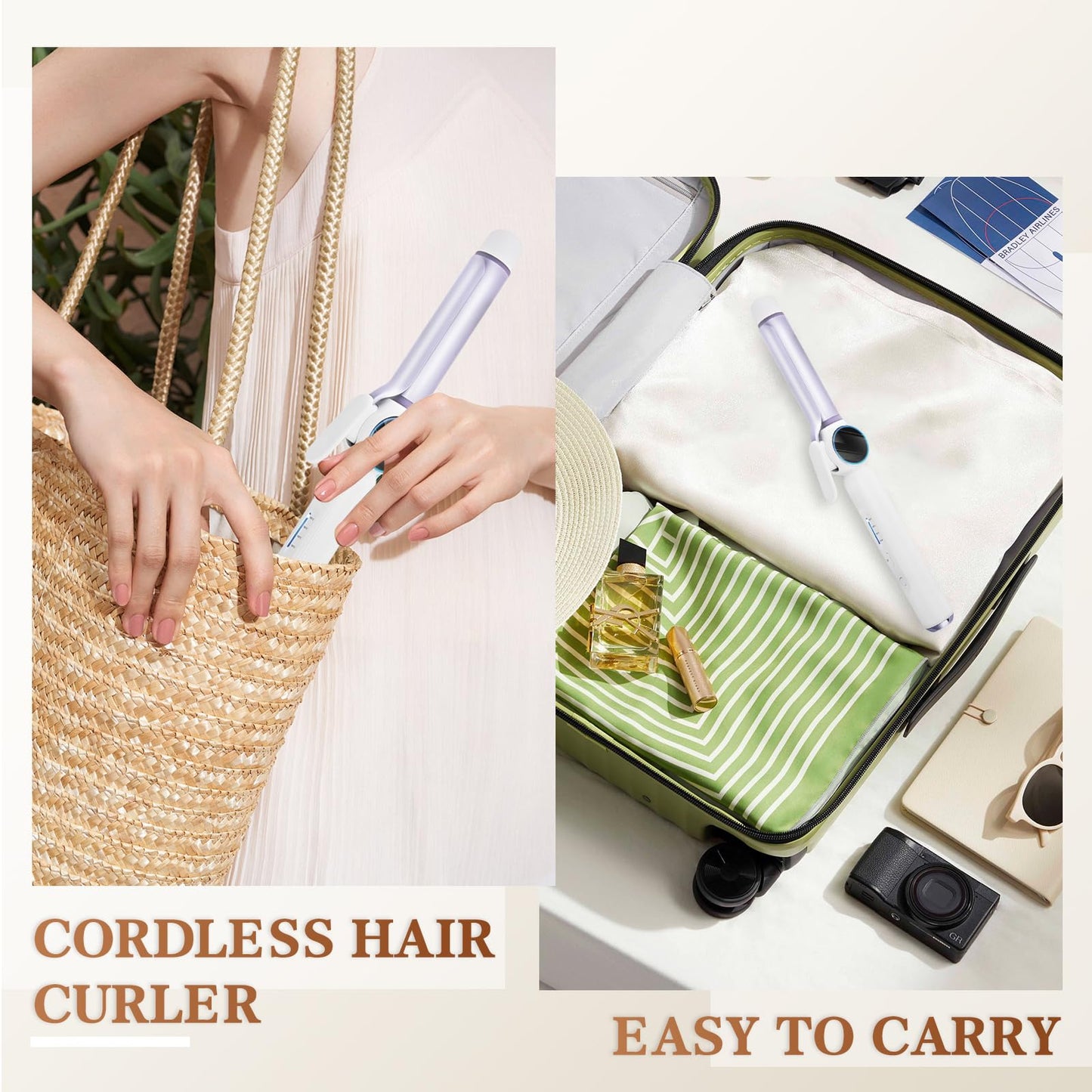 9000 mAh Rechargeable Cordless Curling Iron, Up to 400°F USB 28MM Cordless Hair Curlers Wireless Curling Wand with 4 Temps, 80 Mins Use Time Portable Ceramic Travel Curling Iron for Short & Long Hair