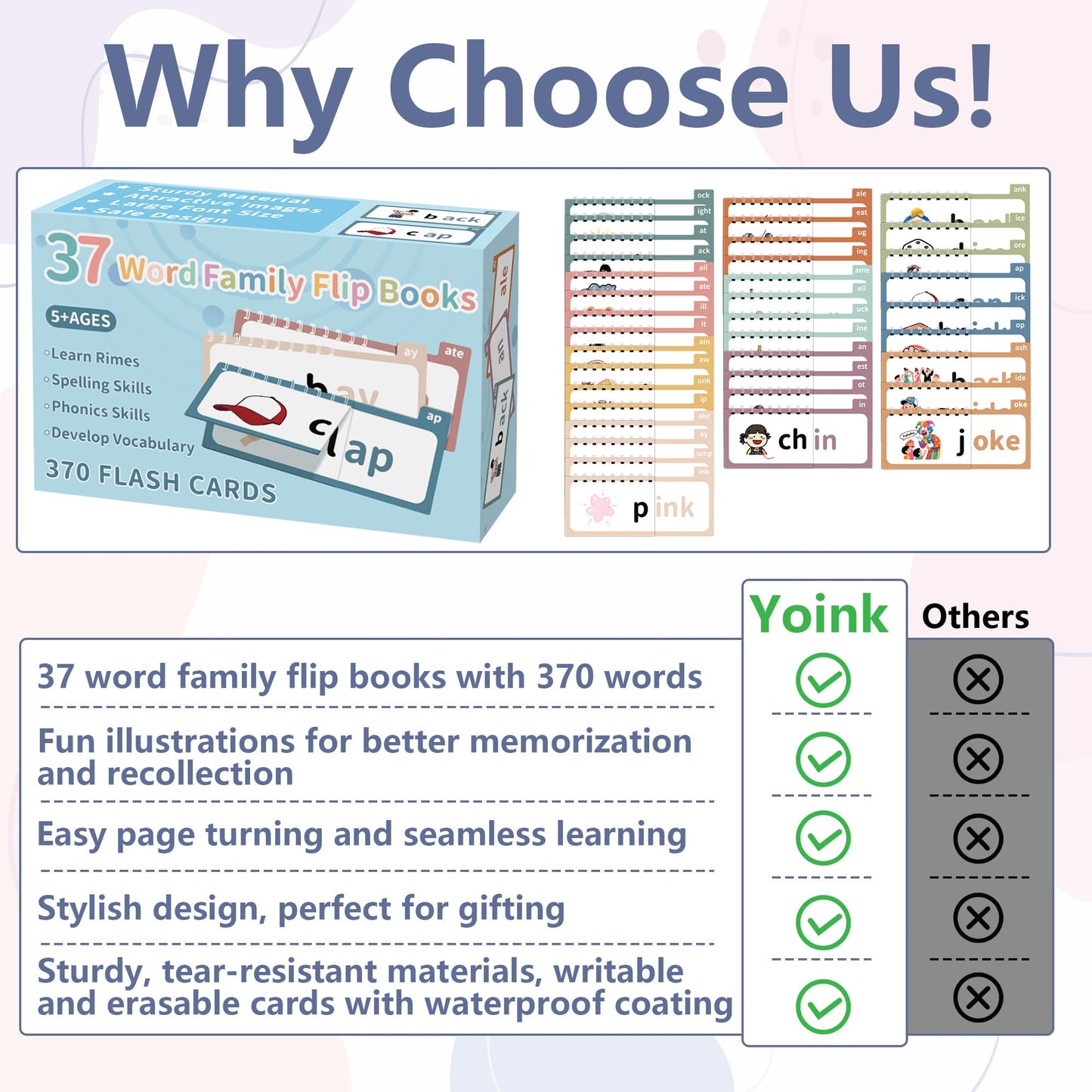 Yoink Word Family Build Book - 37 Read and Rhyme Flip Books for Kids, Learn to Read Phonics & Sight Flash Cards for Kindergarten, Preschool Classroom Homeschool Learning Activities