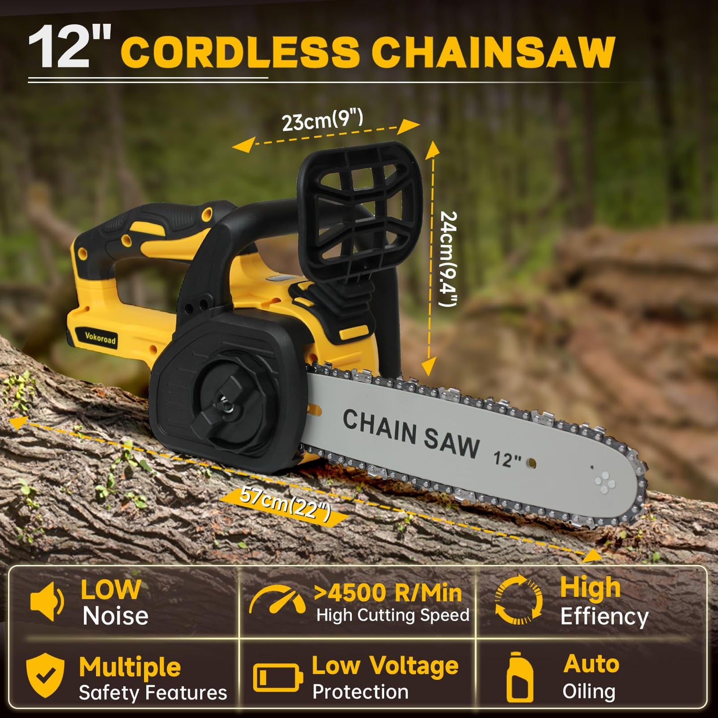 Cordless 12" Brushless Chainsaw for Dewalt 20V MAX Battery, 12 Inch High-Efficiency Electric Chainsaw with Security Lock & Auto Lubrication, for Wood Cutting Trimming Courtyard Garden(Tool Only)