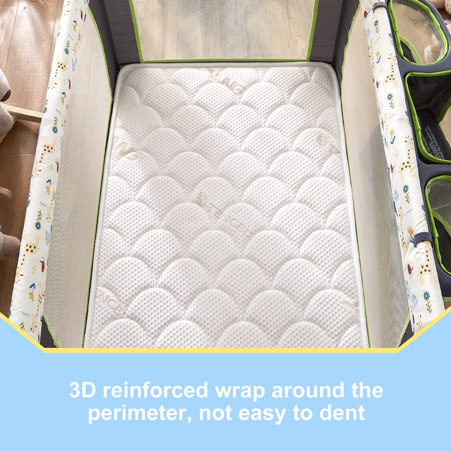Vibe Bear Premium Pack and Play Mattress Topper 38" x 26" - Breathable, Soft, Medium Firmness Playpen Mattress Topper - Fits Pack N Play Playpens - White