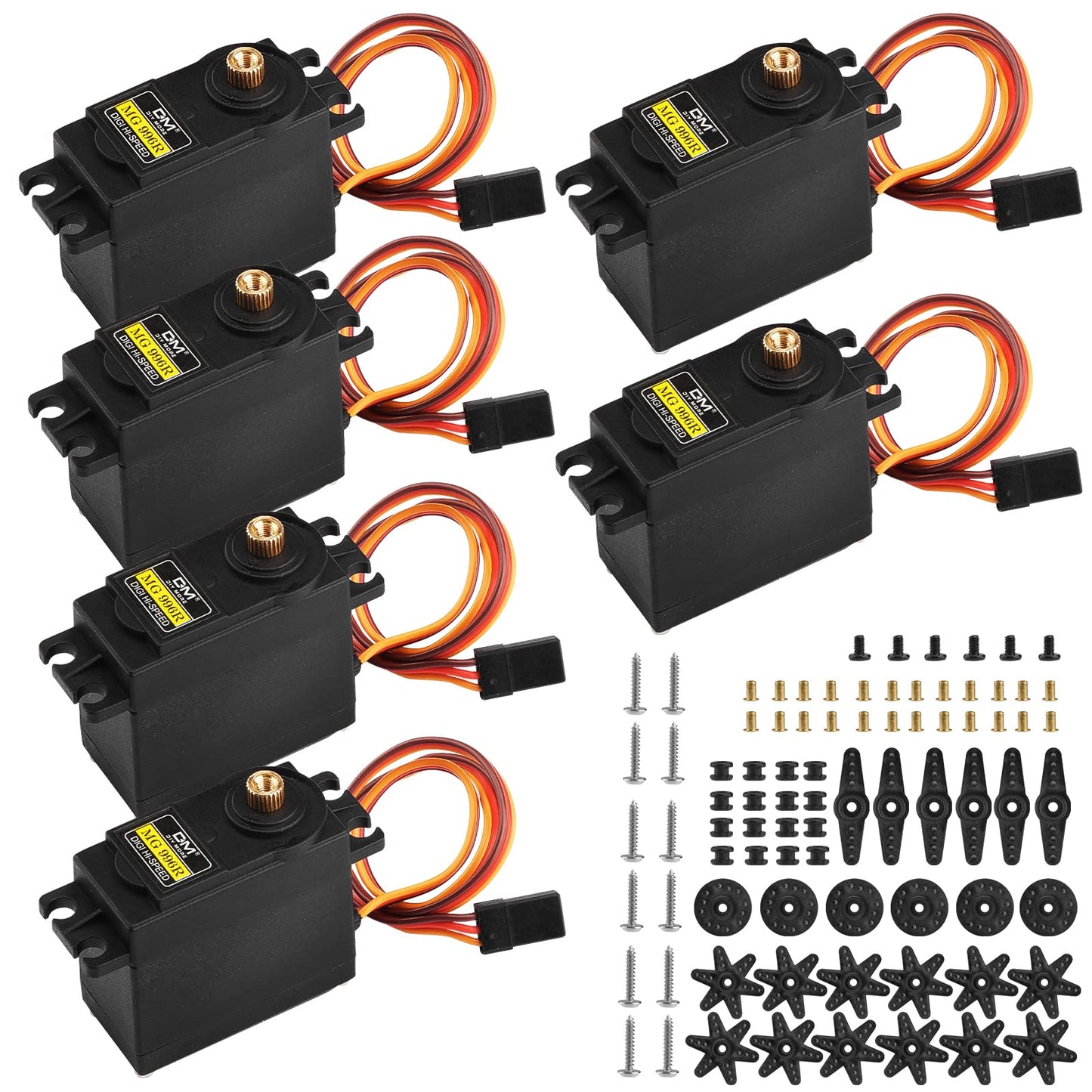 Aideepen 6-Pack MG996R Servo, Metal Gear High Speed Torque Servo Digital Servo Motor for Smart Car/Robot/Boat, Helicopter,DIY