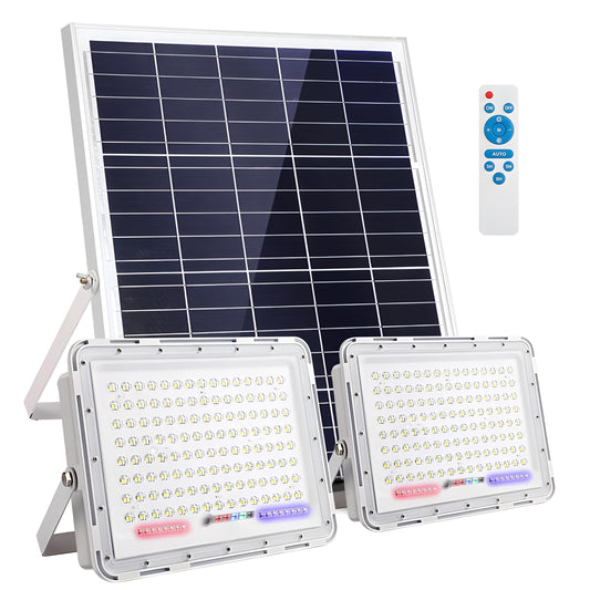 100W-500W One for Two 6000K Solar High Bright Flood Light Outdoor Remote, IP67 Waterproof Solar Power Auto On/Off, Wide Range, Dusk to Dawn Yard, Gazebo, Shed, Barn, Porch, Patio, Garage (200W)
