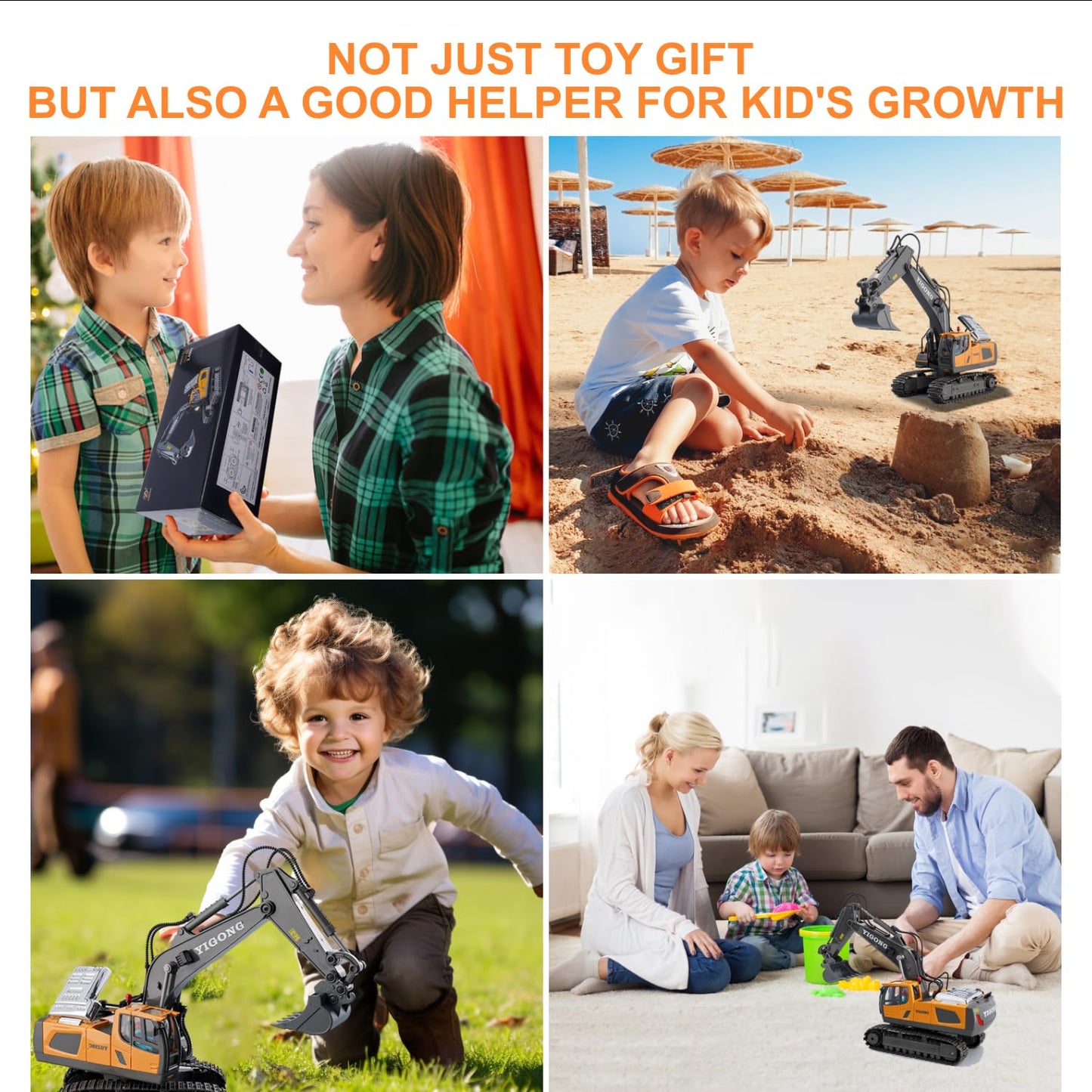 Cogwak RC Excavator Toy 11 Channel Remote Control Construction Vehicles Sand Digger Truck with Metal Shovel 680° Rotation Outdoor Birthday Gift for Boys Kids Age 6+ Year Old (Yellow)