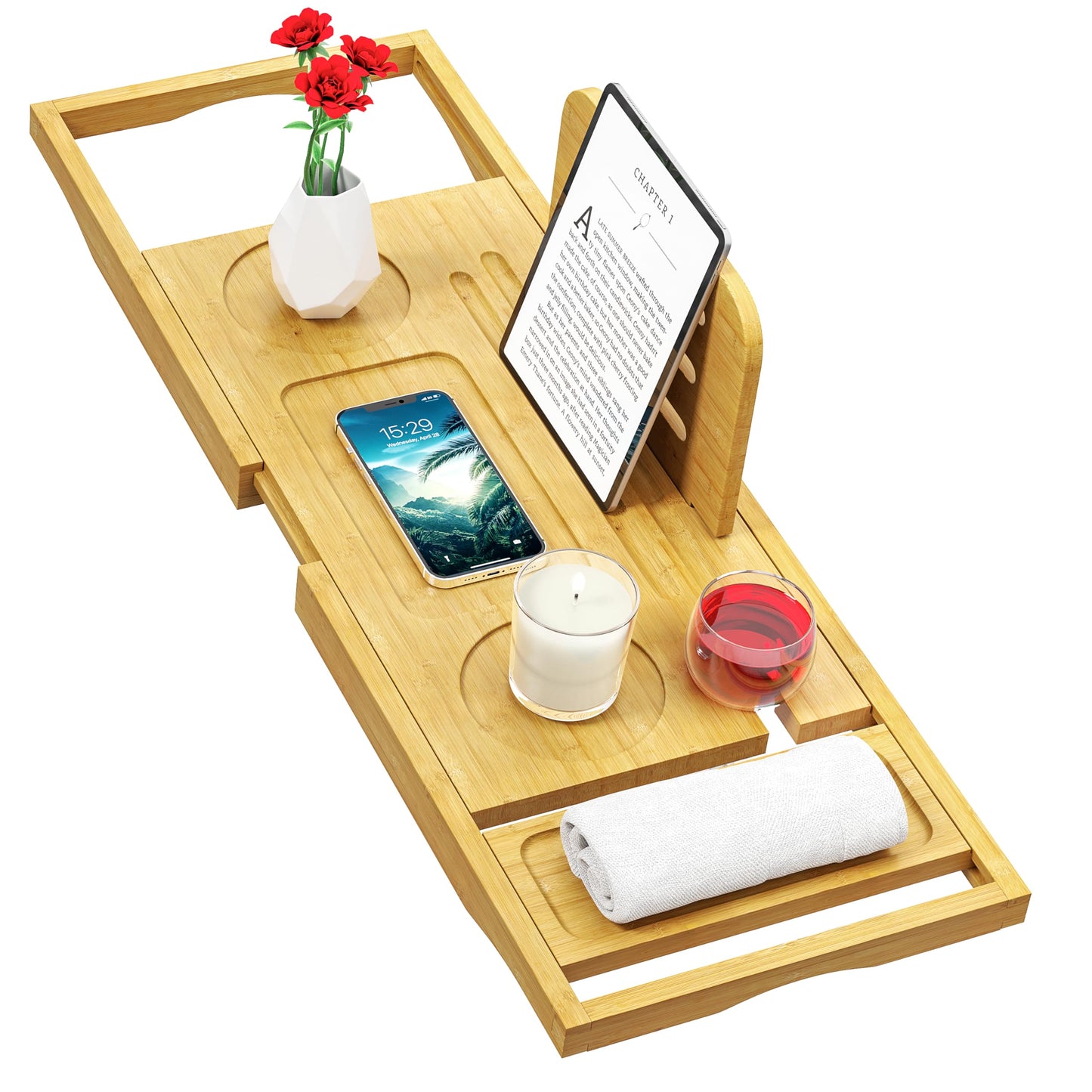 Bathtub Tray Caddy - Bath Tray - Bath Tub Tray - Bath Tray for Bathtub - Expandable Size, Fits Most Tubs