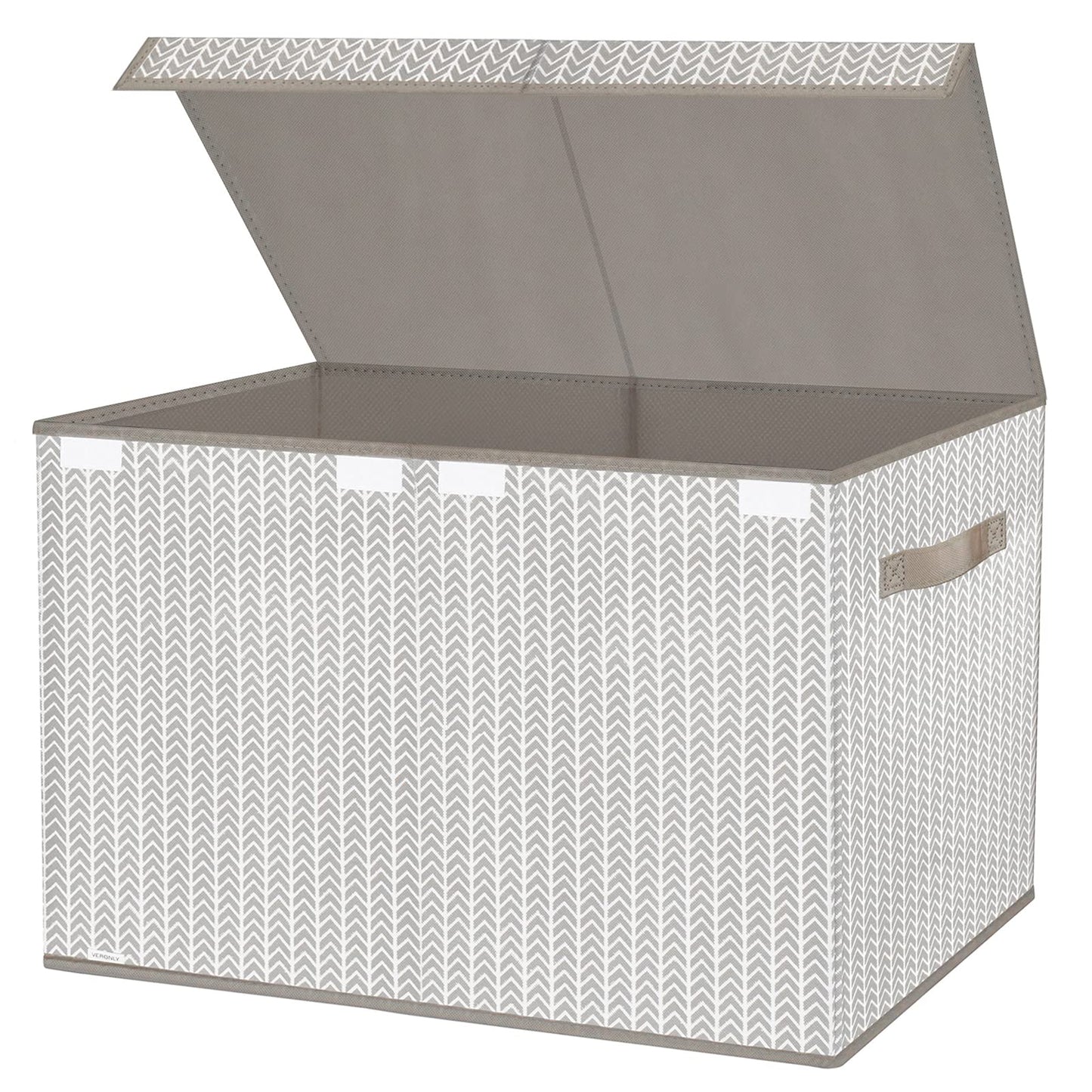 Toy Chest Box Organizer Bins for Boys Girls, Kids Large Collapsible Storage Box Container Sturdy with Fabric Flip-Top Lid & Handles for Clothes, Blanket, Nursery, Playroom, Bedroom(Grey)