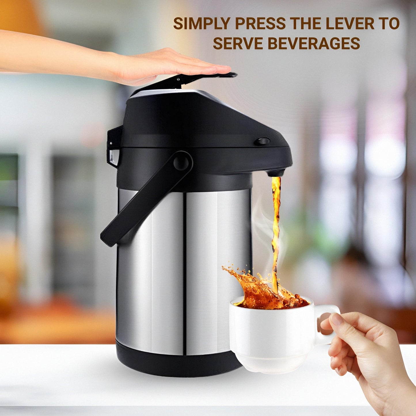 Insulated Thermal Coffee Carafe, 102oz (3L), Stainless Steel, Airpot Coffee Dispenser with Pump for Hot/Cold Drinks