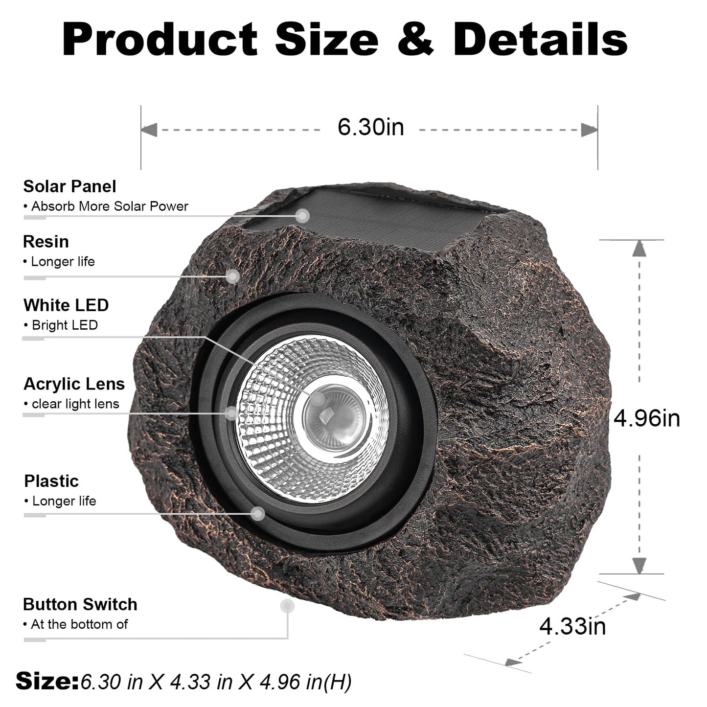 Candieslife Solar Garden Rock Lights Outdoor - IP65 LED Waterproof Solar Spotlight, Solar Powered Landscape Path Decorative Garden Stone Lights for Pathway, Walkway, Yard, Patio (2 Pack)