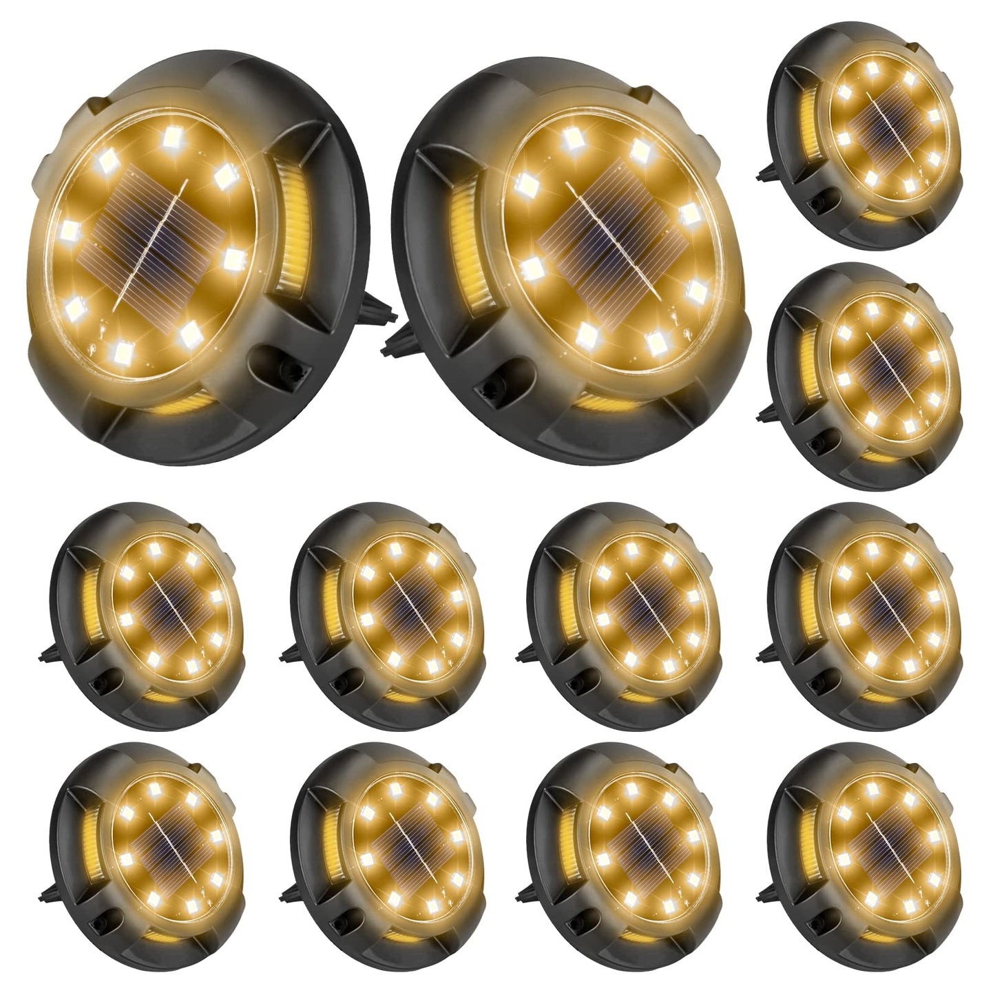 Fohil 12 Pack Solar Ground Lights Outdoor,12 LEDs Solar Disk Lights Waterproof In-ground Lights for Pathway Lawn Yard Patio Walkway Driveway Deck Garden Decor