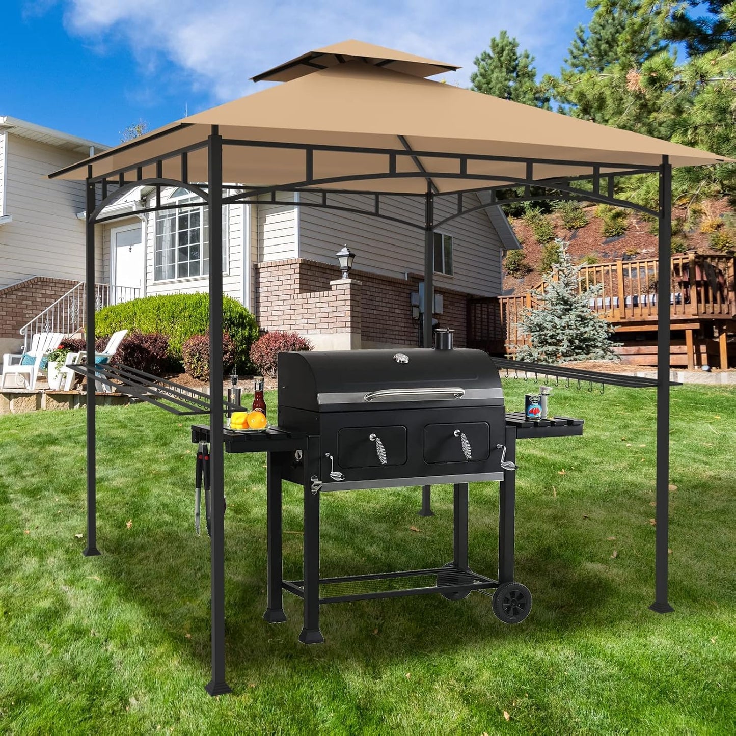Grill Gazebo Replacement Canopy Top - Karjjini 5x8 Outdoor BBQ Gazebo Canopy Roof, Waterproof Double Tiered Shelter Cover Fit for Model L-GG001PST-F