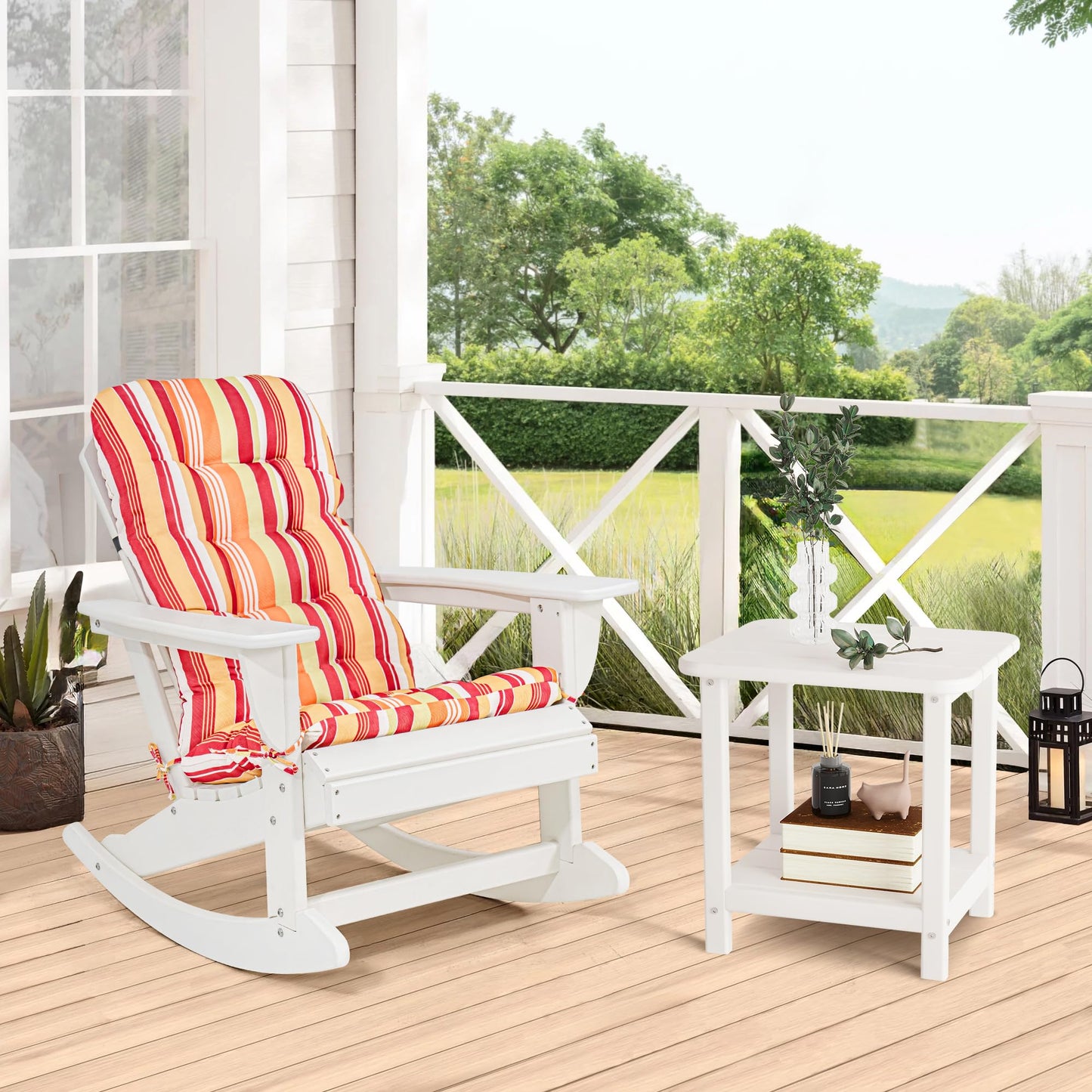 Sundale Outdoor Small Side Table, Patio All Weather Small Adirondack End Table HDPE Water Resistant 2 Tier Rectangular Outside Table for Pool, Garden, Beach, White