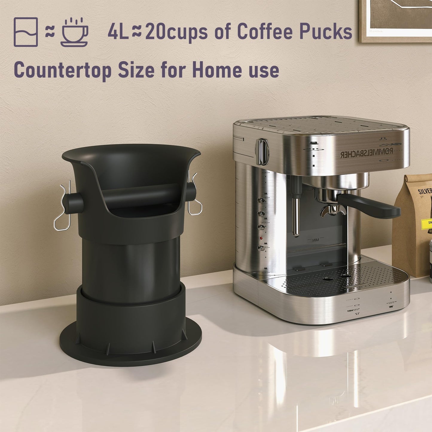 4L Knock Box Espresso, Knock Box for Grounds, Coffee Puck Dump Bin with Barista Towel, Brush and Trash Bags for Espresso Machine Cleaning, Coffee Bar Accessory for Cafes Breakroom