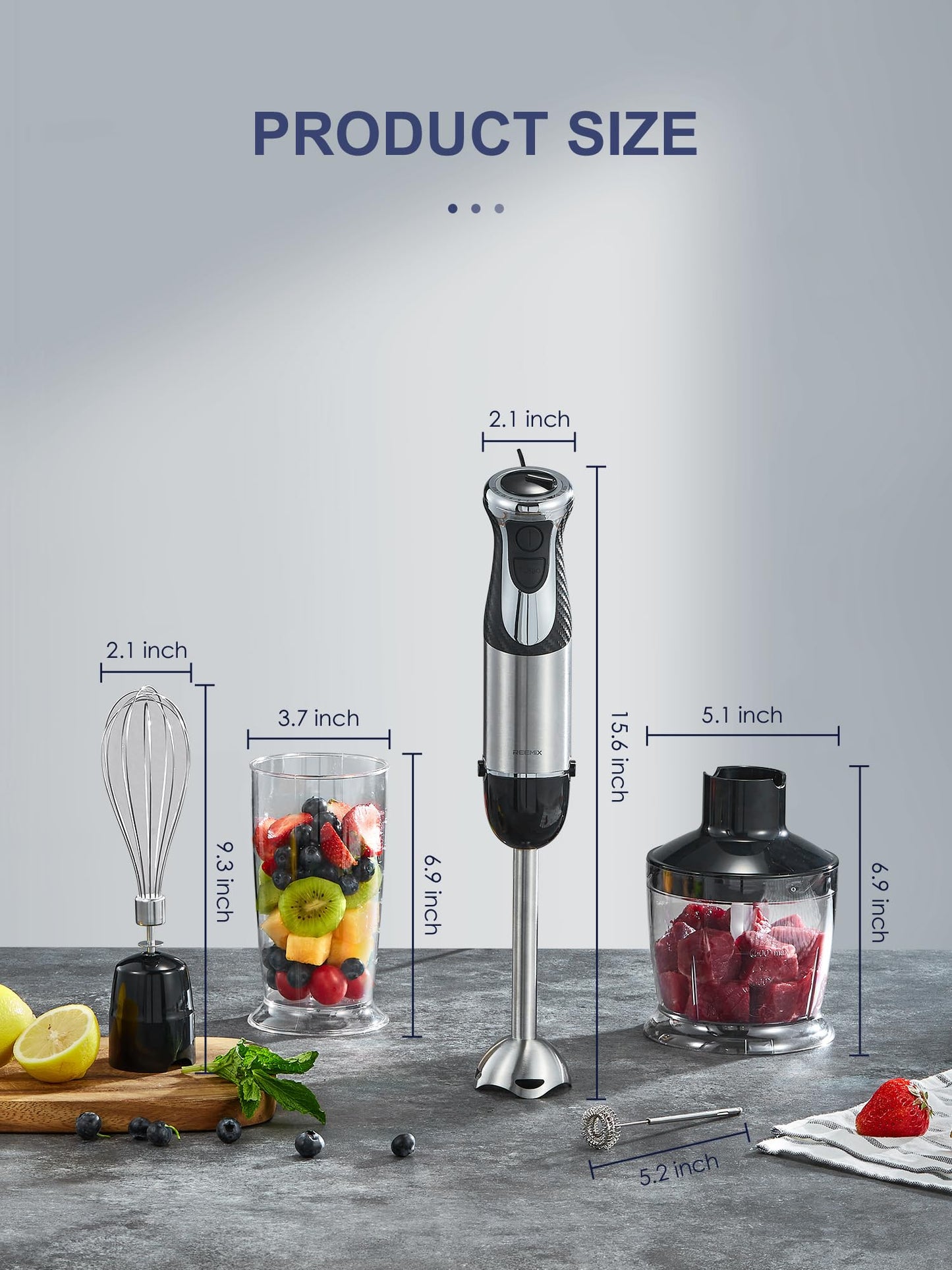 5-in-1 Hand Immersion Blender, 1000W Handheld Blender, Copper Motor Stainless Steel Blade Stick Blender, Mixing Beaker, Food Processor, Whisk, Milk Frother, for Smoothies Puree Baby Food (Black)