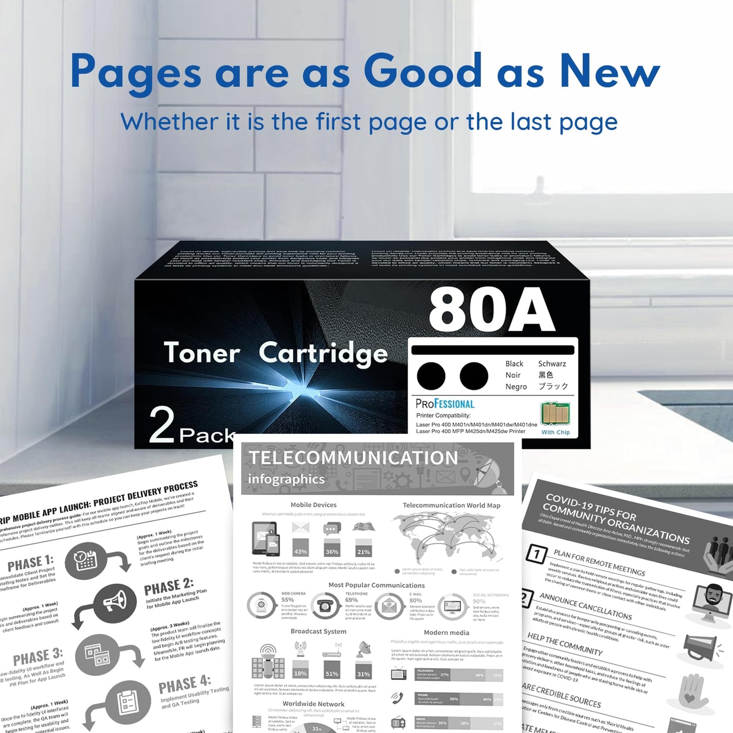 CF280A 80A Toner Cartridge Black High Yield, Replacement for HP 80A CF280AD1 Works with Laser Pro 400 M401n, M401dn, M401dw, M401dne, M425dw; Laser Pro 400 MFP M425dn Printer Cartridge | CF280A-2PK