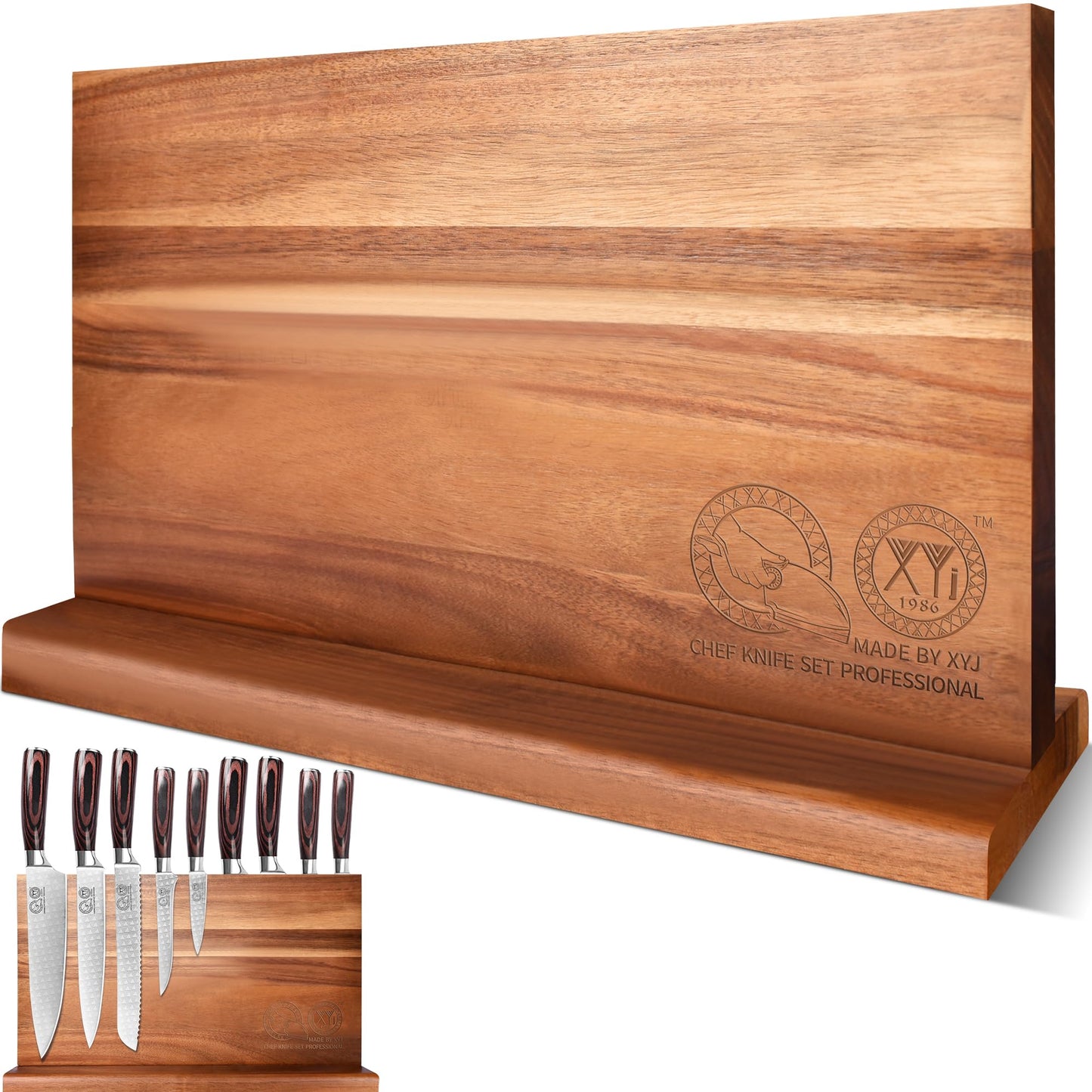 XYJ Magnetic Knife Block for Stainless Steel Knives,Scissors,Natural Wooden Holders Double Side Knife Storage Organizer Kitchen Cutlery Knife Stand