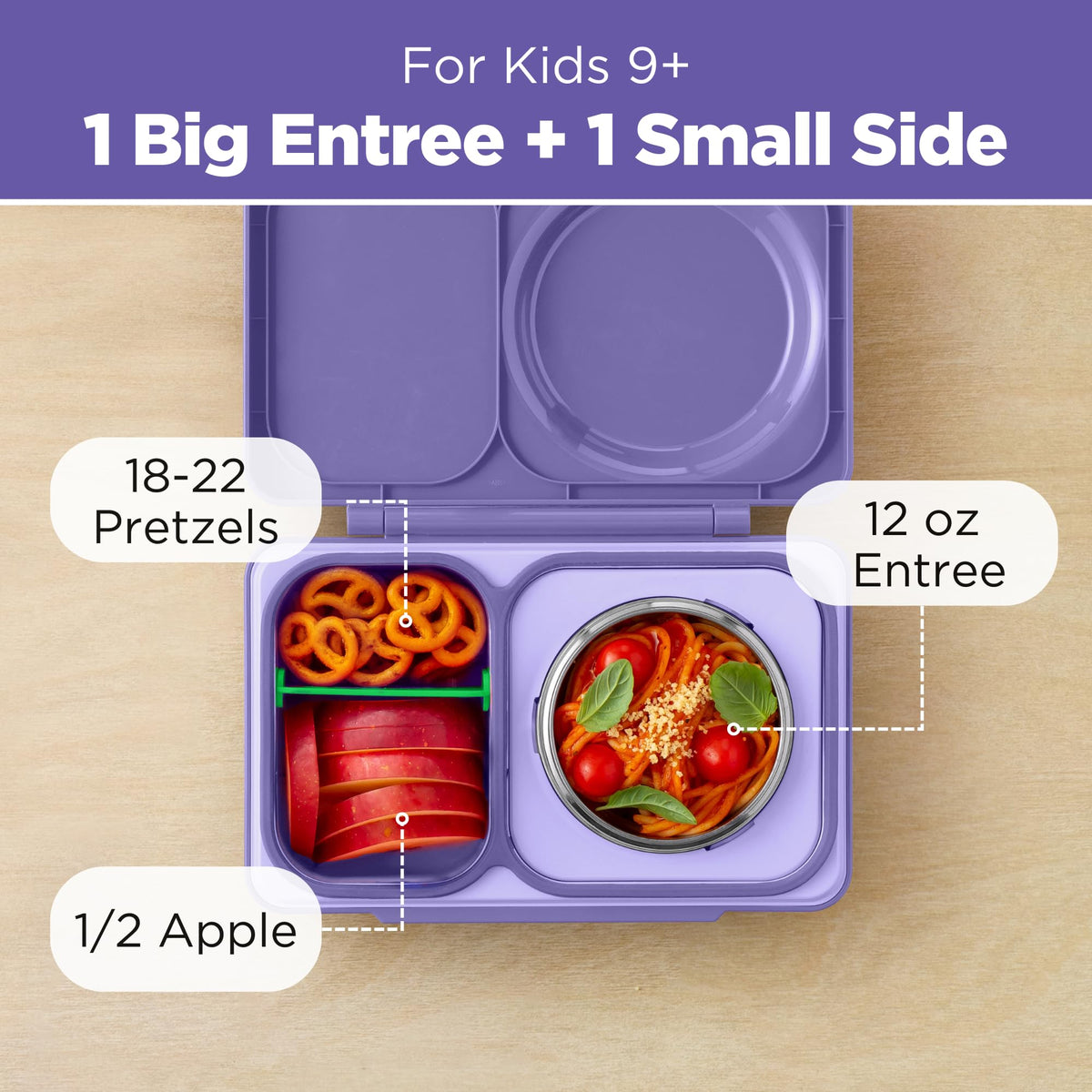 OmieBox UP bento Box for Kids | Insulated Lunch Box | Leak Proof Insulated Food jar | Cooler ice Pack | 2 Compartments (Galaxy Purple), 12 Ounces