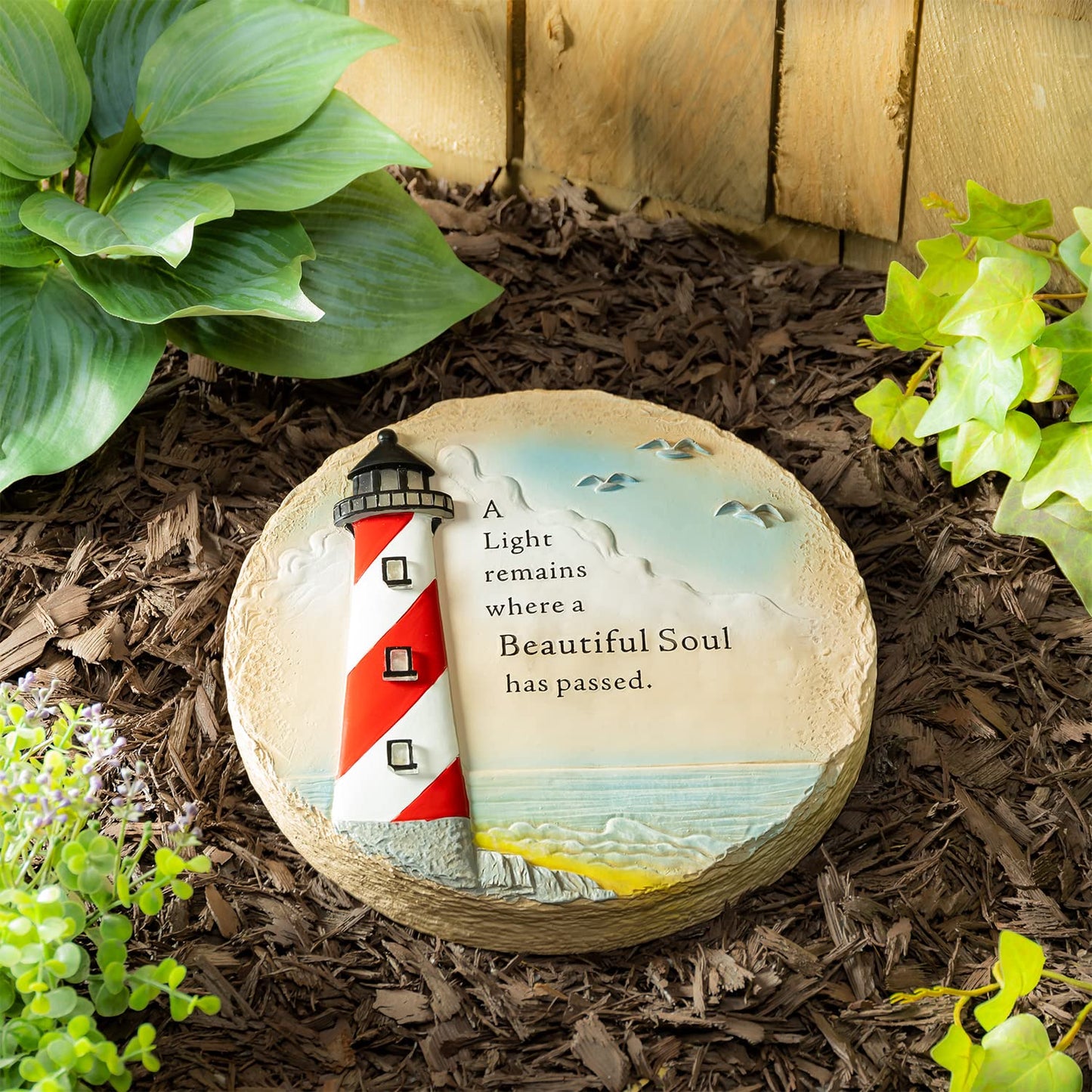 Evergreen LED Outdoor Safe Memorial Stone | Lighthouse Coastal Beautiful Soul | 10 Inches Wide | Remembrance Décor for Homes, Lawn and Garden | Waterproof Battery Operated | Outside or Indoor