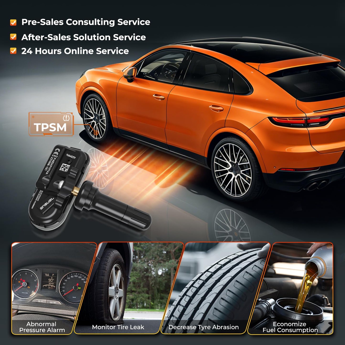 TPMS Sensor, 4-Pack Tire Pressure Monitoring System Sensors for Jeep Cherokee Dodge RAM 1500 2500 3500 4500 Replaces 68249197AA 68157568AA 433mhz