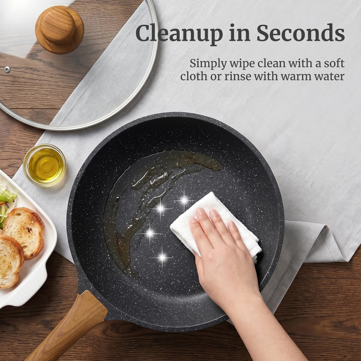 YASHE 11in / 4.5QT Nonstick Deep Frying Pan with Glass Lid, Dishwasher Safe
