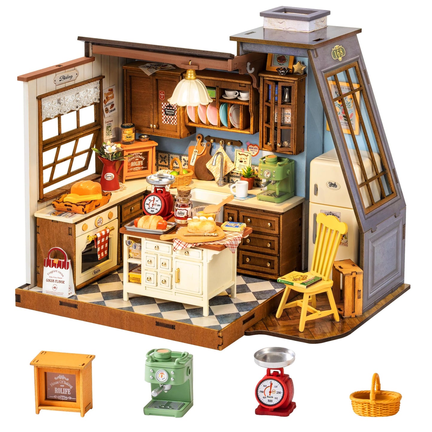 Rolife DIY Miniature House Kit for Adults, Mini Wooden Dollhouse Kit, Tiny House Diorama Building Kits-Birthday Christmas Craft Hobbies Gift for Teens Kids (Baking Kitchen)