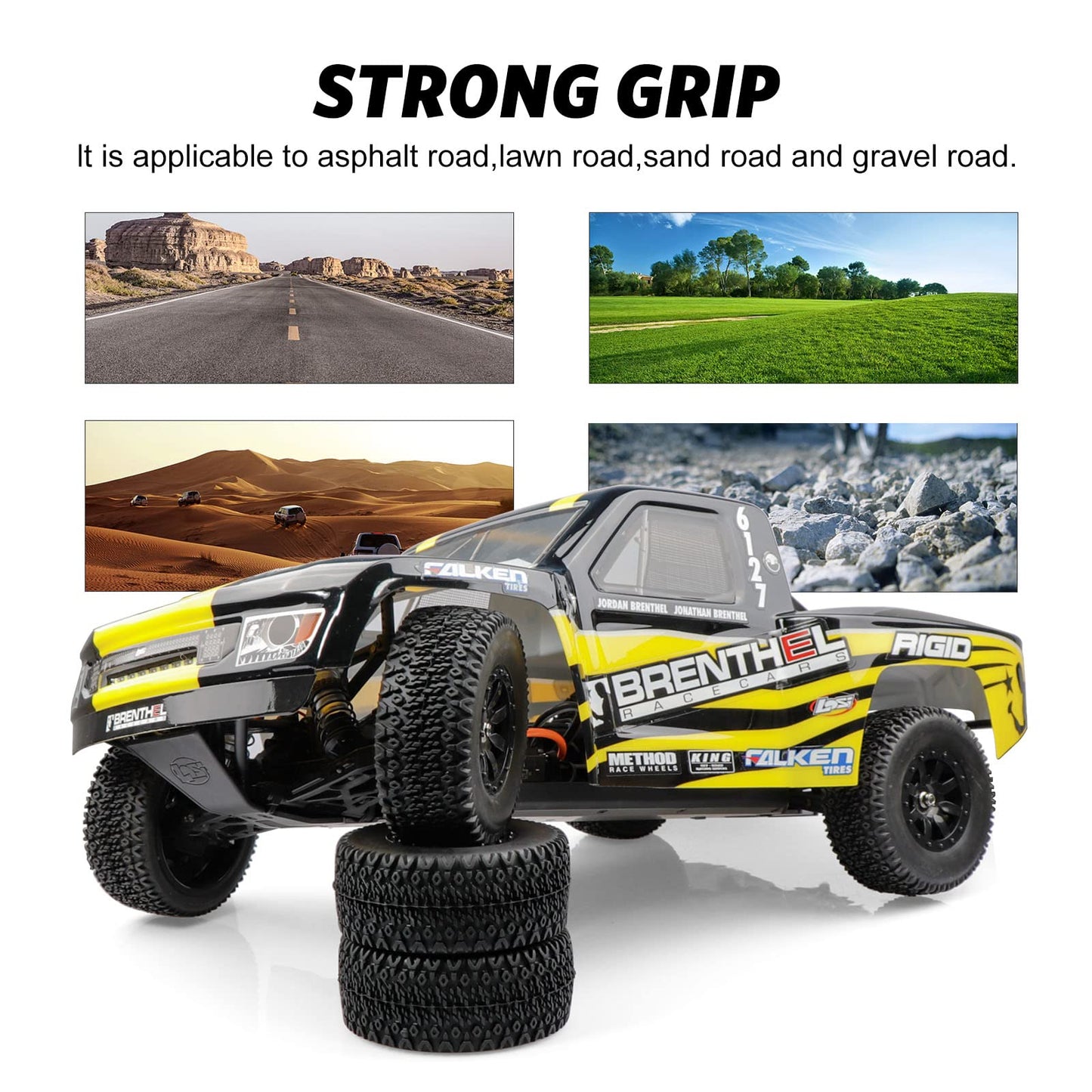 Acekeeps 4-Pack 12mm Hex RC SC Truck Tires Mounted Wheels for 1/10 Traxxas Slash Losi Tenacity HSP Redcat SC Truck