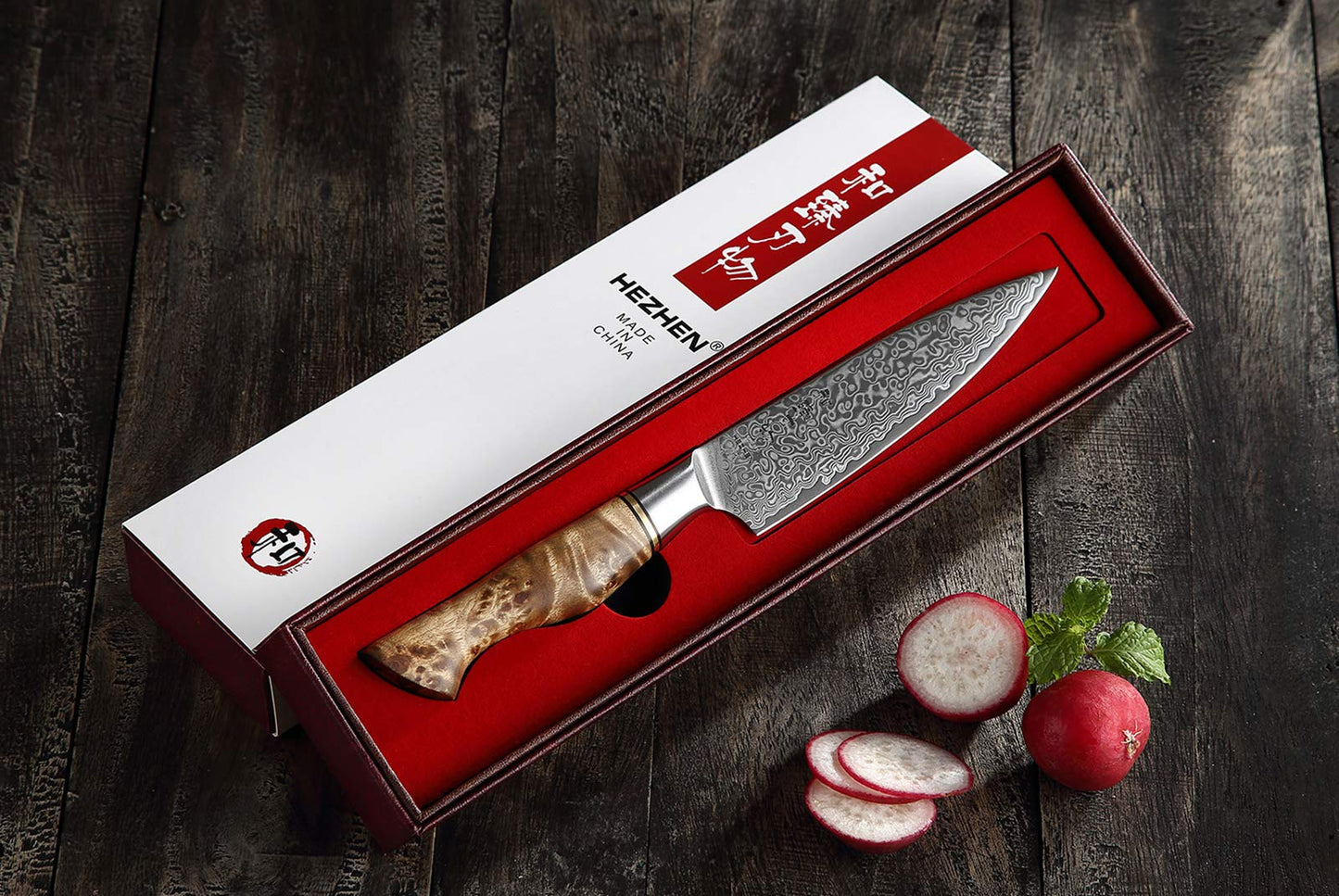 HEZHEN 5 inch Utility Knife Kitchen with Razor Sharp- Damascus Steel with Rose Pattern Multifunctional VG10 Professional Paring-Fruit Knife- Master Series Ergonomic Figured Sycamore Wood Handle