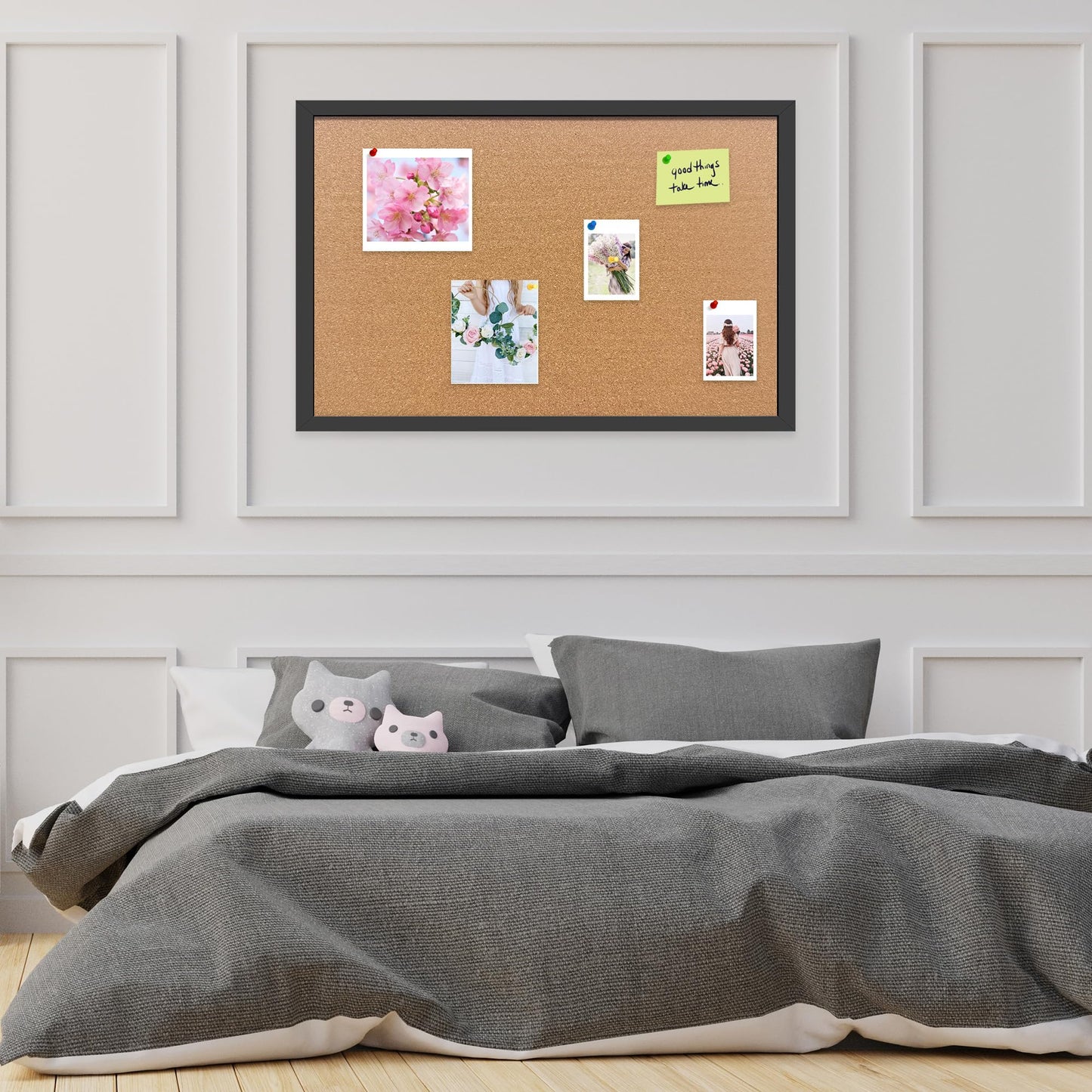 Yunihome Cork Bulletin Board, 13''x18''-2pack Hanging Cork Board Wooden Framed with Pins for Wall, Dorm Room, Office, Home Decor – Natural Cork & Black Frame
